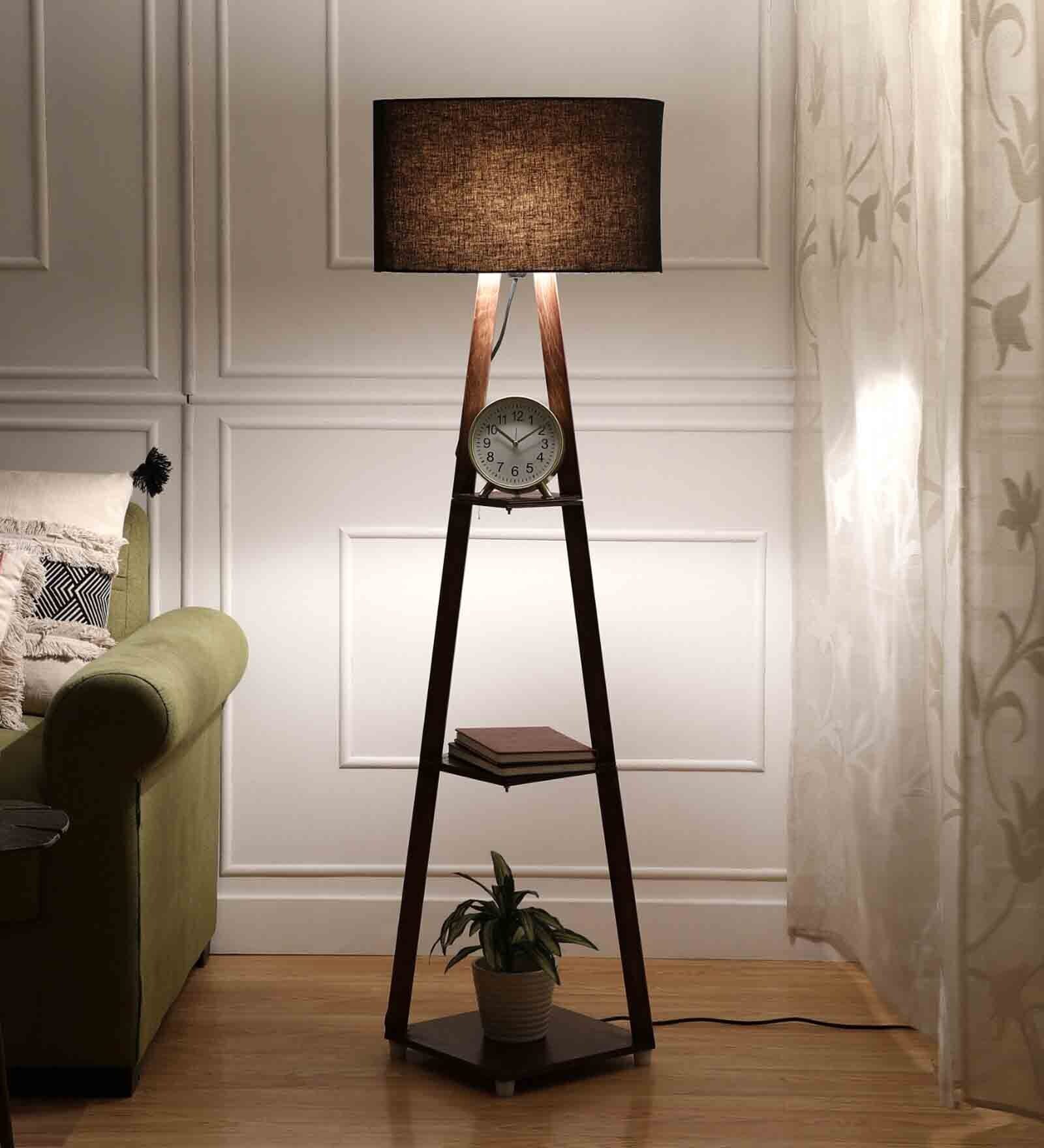 Buy Faraday Black Cotton Shade Shelf Floor Lamp With Birch Ply Base By ...