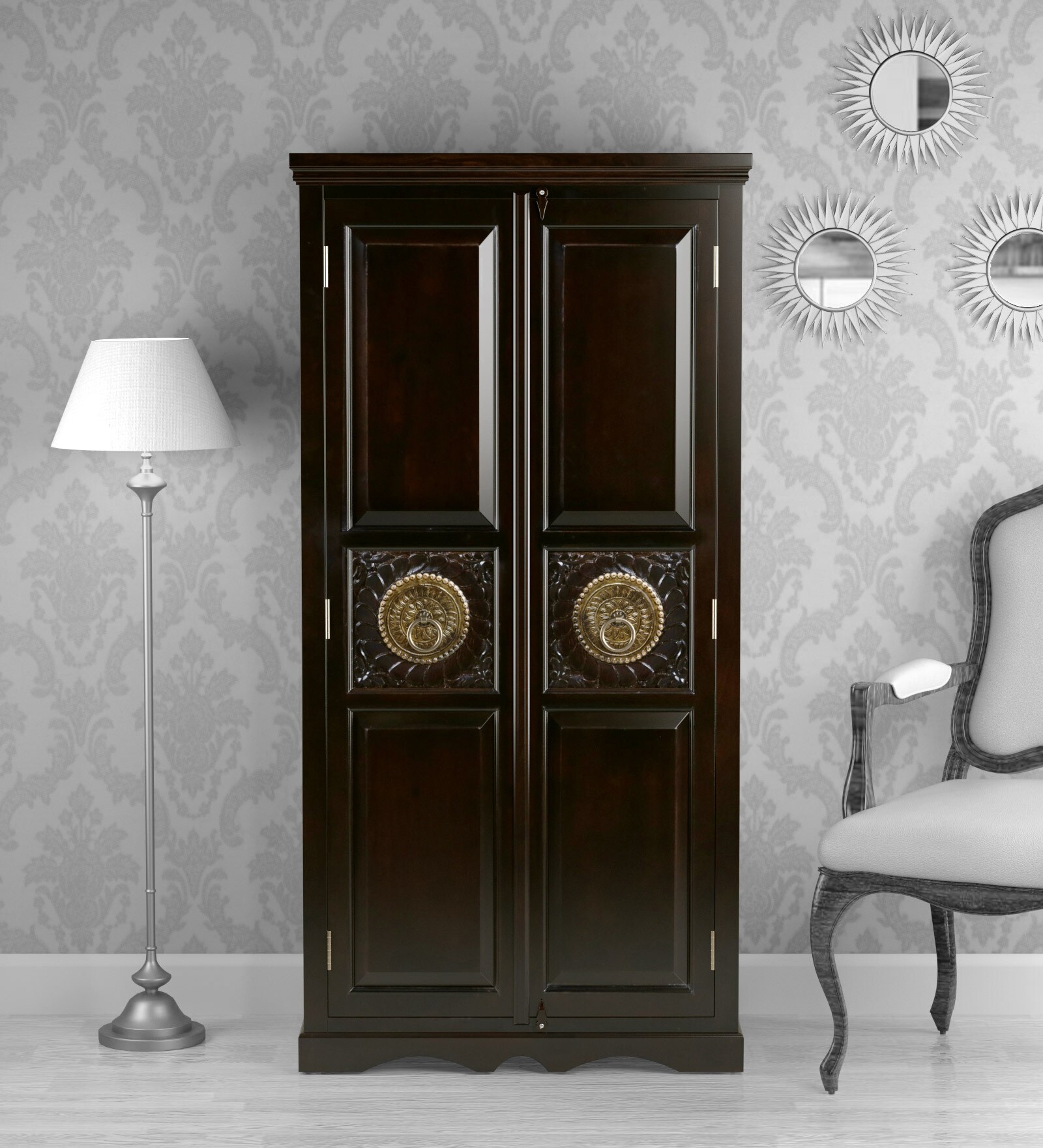Malava Solid Wood 2 Door Wardrobe In Warm Chestnut Finish