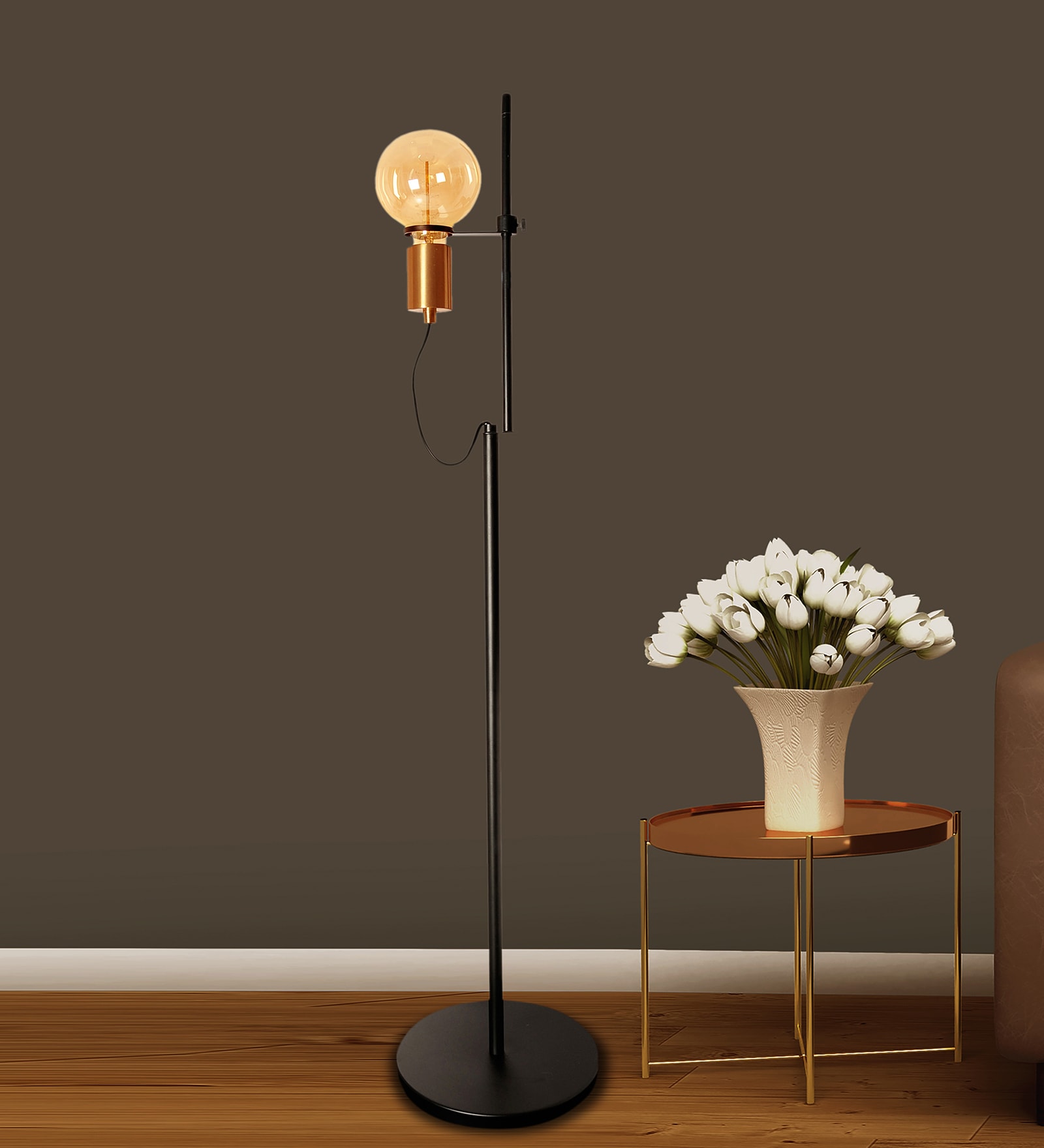 Malcolm Adjustable Matte Shade Floor Lamp With Black & Matt Gold / Brass Base