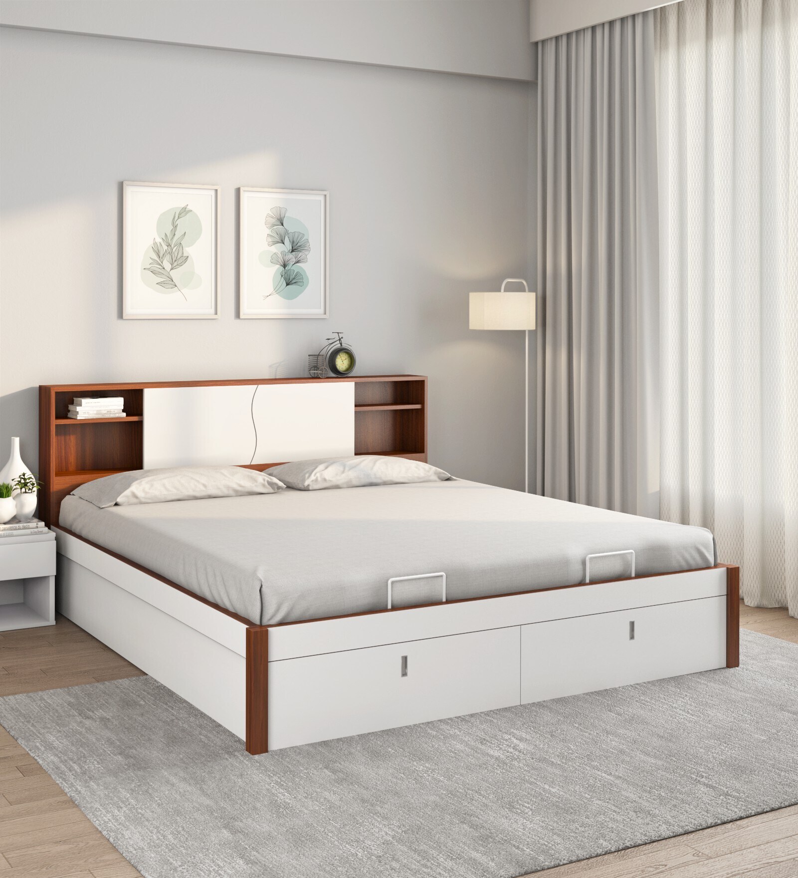 Malcom Premier King Size Bed in White Finish with Hydraulic Storage