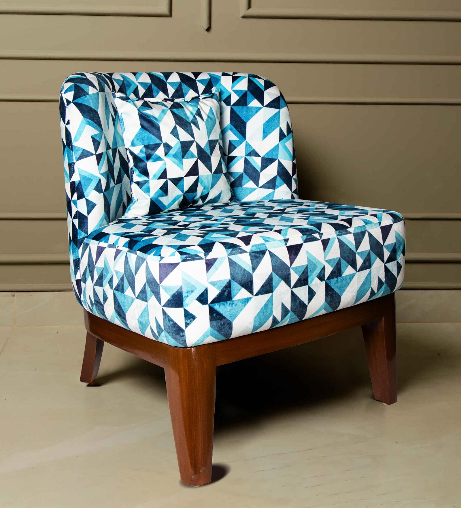 Malena Fabric Slipper Chair in Blue & White Colour