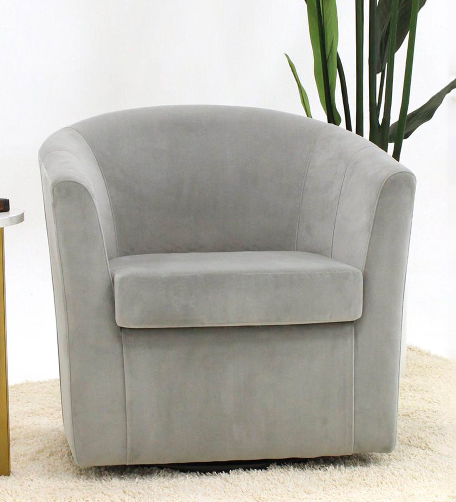 Malibu Velvet Swivel Chair in Grey Colour