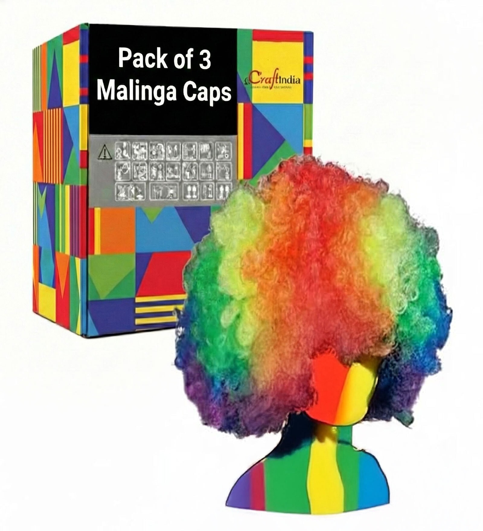 Malinga Style Colourful Hair Holi Cap Wig for All Age Group (Pack of 3)