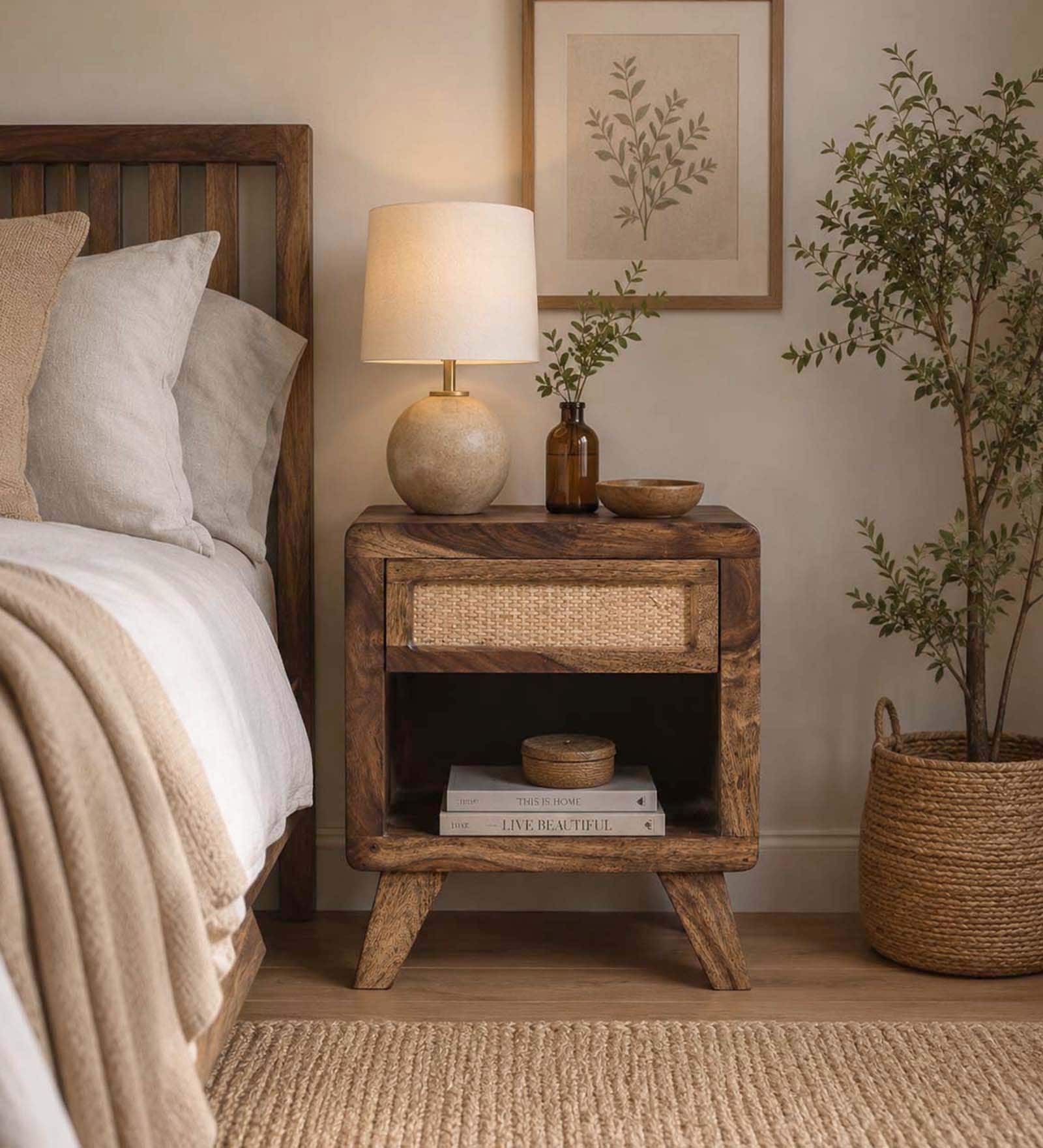 Malmo Sheesham Wood Bedside Table In Provential Teak Finish