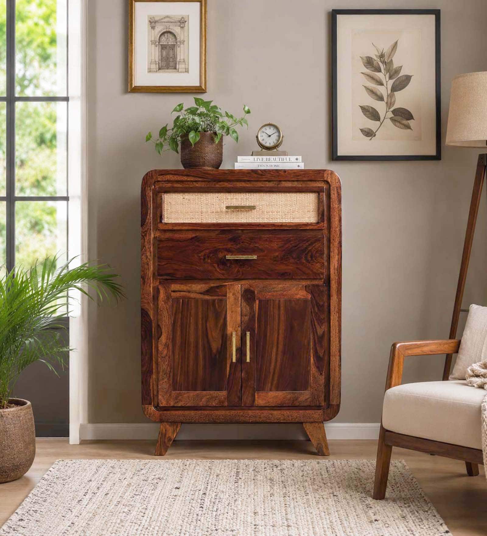 Malmo Sheesham Wood Cabinet In Honey Oak  Finish