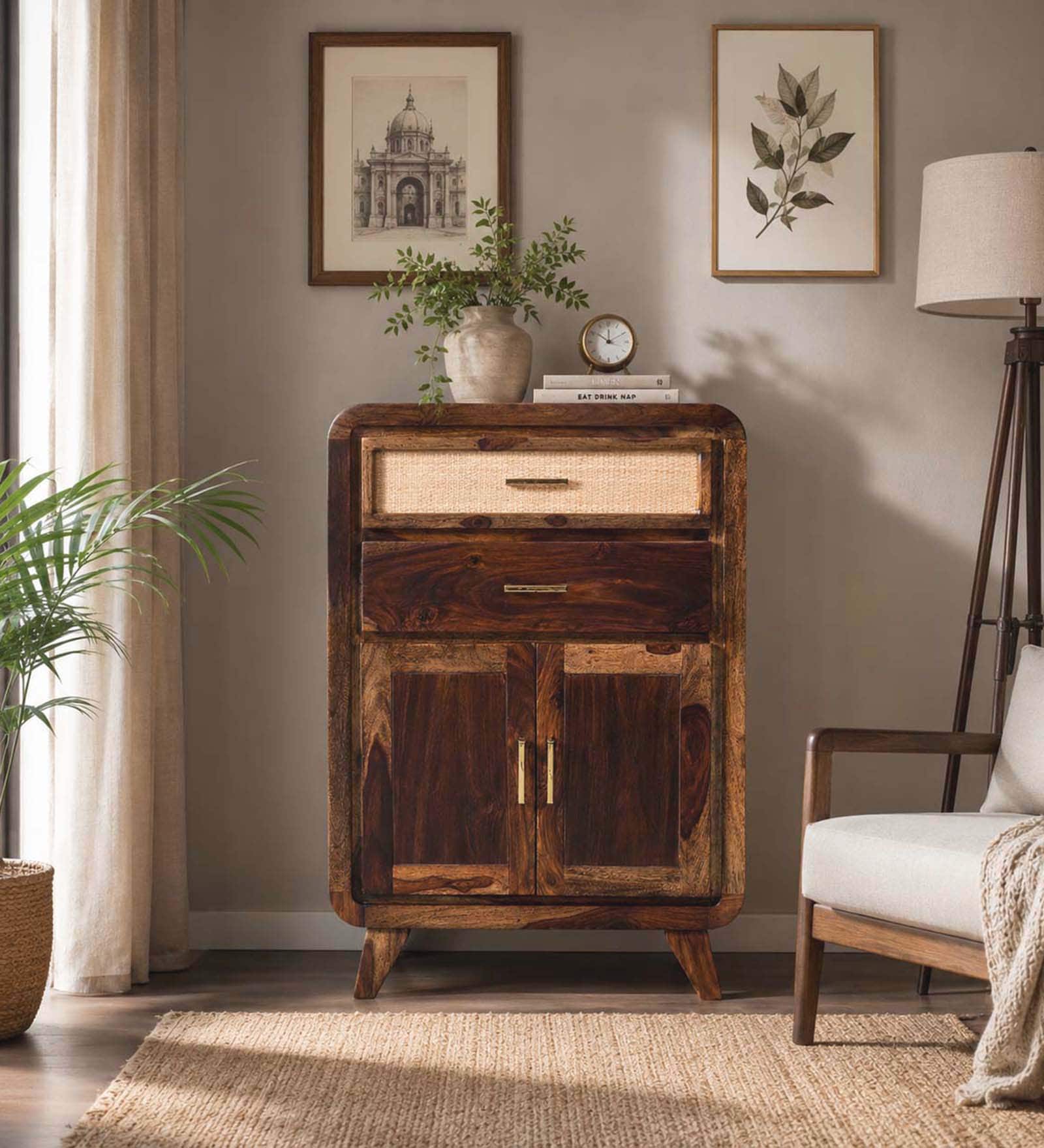 Malmo Sheesham Wood Cabinet In Provential Teak Finish