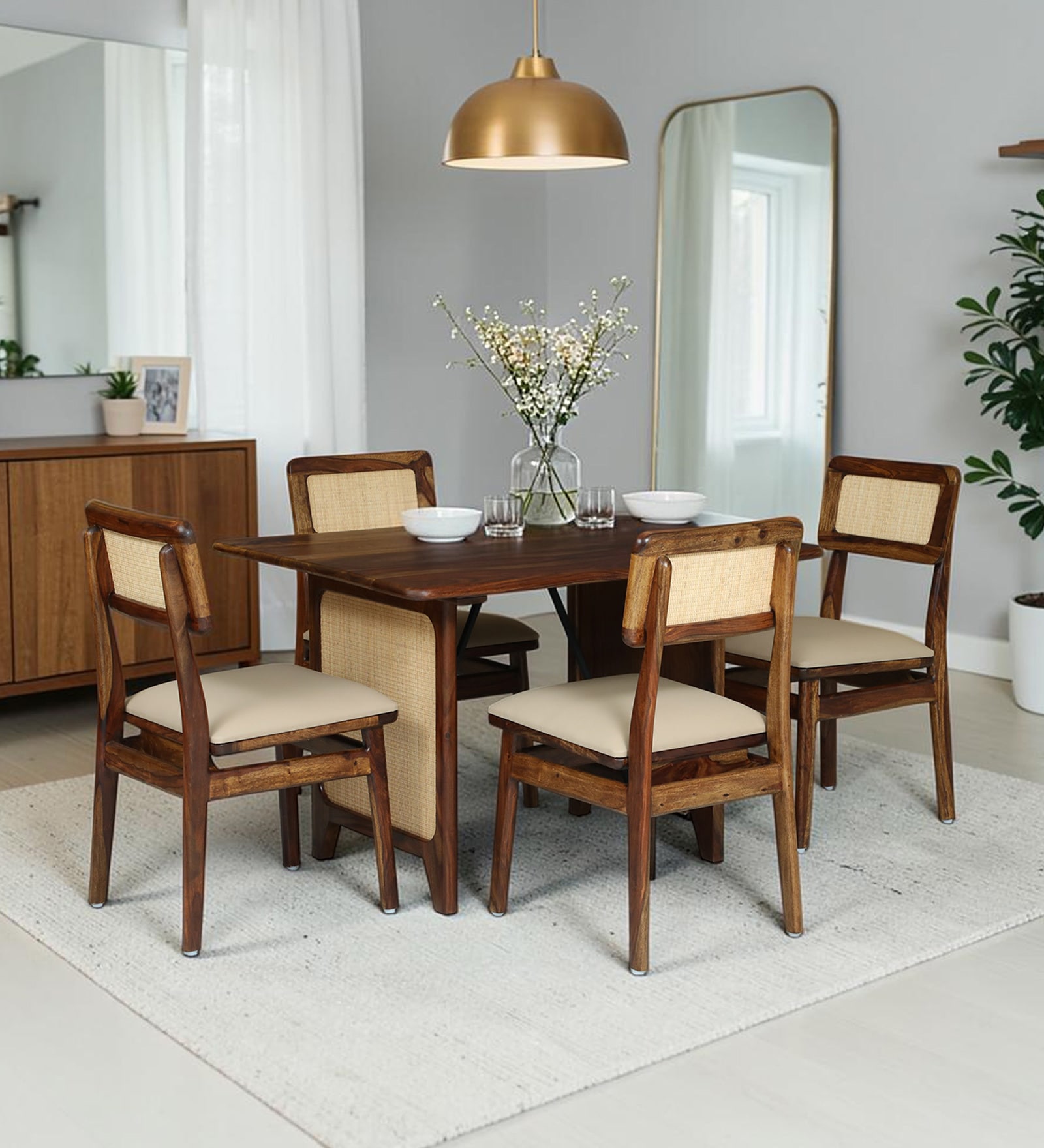 Malmo Sheesham Wood 4 Seater Dining Set in Provincial Teak Finish Malmo Sheesham Wood 4 Seater Dining Set in Provincial Teak Finish