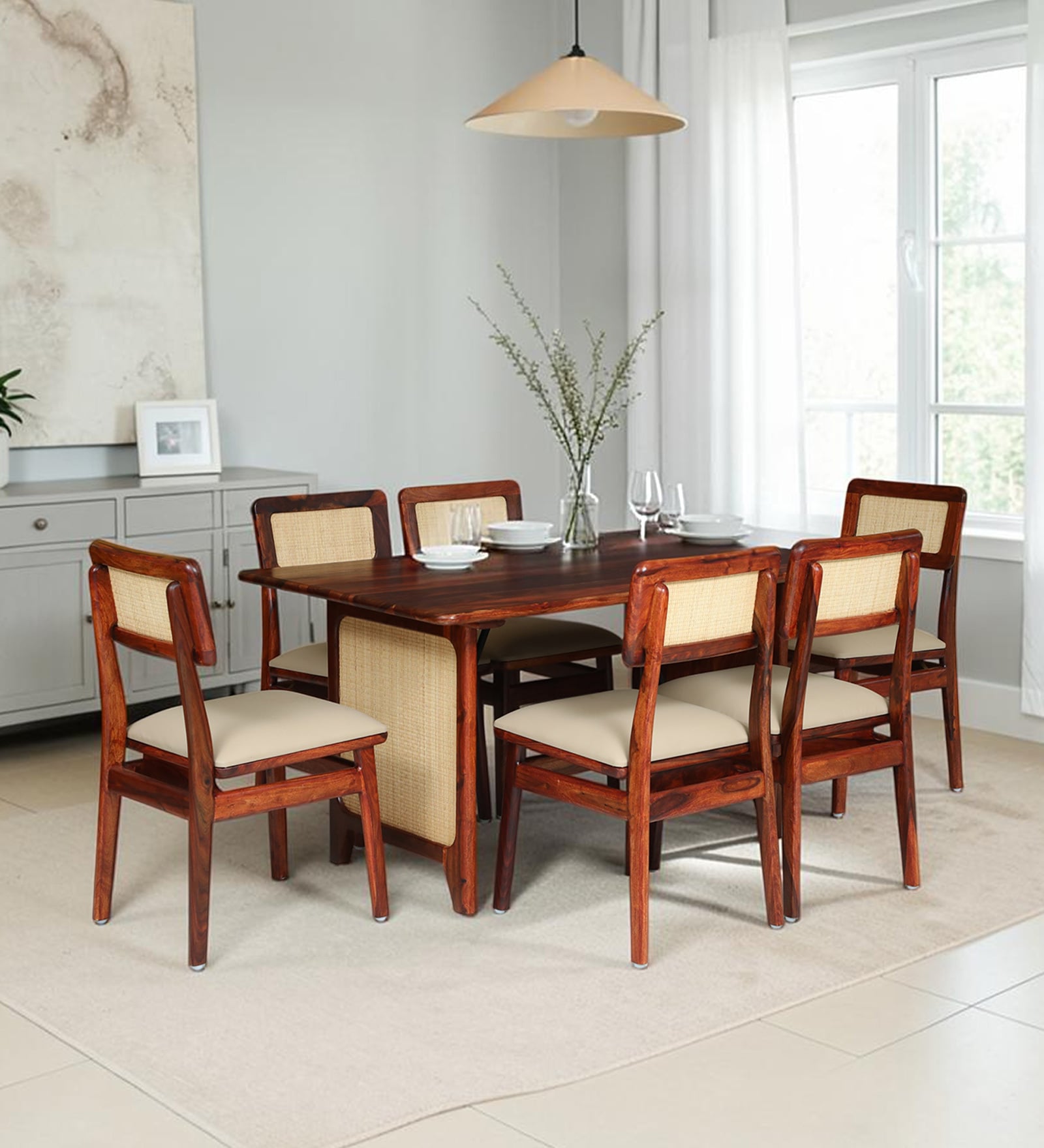 Malmo Sheesham Wood 6 Seater Dining Set in Honey Oak Finish Malmo Sheesham Wood 6 Seater Dining Set in Honey Oak Finish