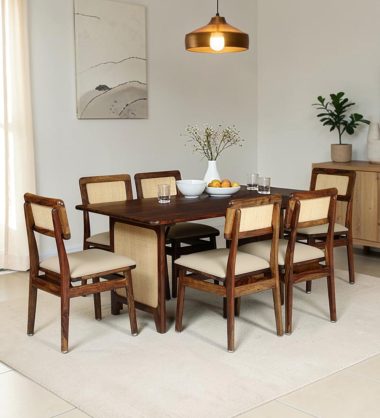 Malmo Sheesham Wood 6 Seater Dining Set in Provincial Teak Finish Malmo Sheesham Wood 6 Seater Dining Set in Provincial Teak Finish