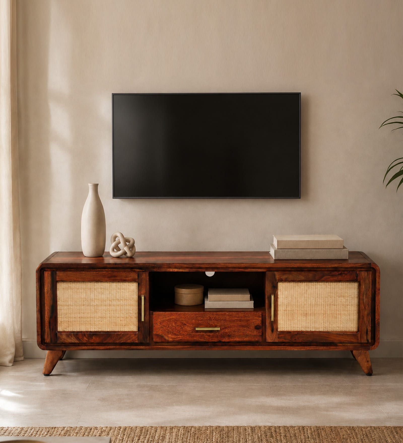 Malmo Sheesham Wood TV Cabinet in Honey Oak Finish Malmo Sheesham Wood TV Cabinet in Honey Oak Finish