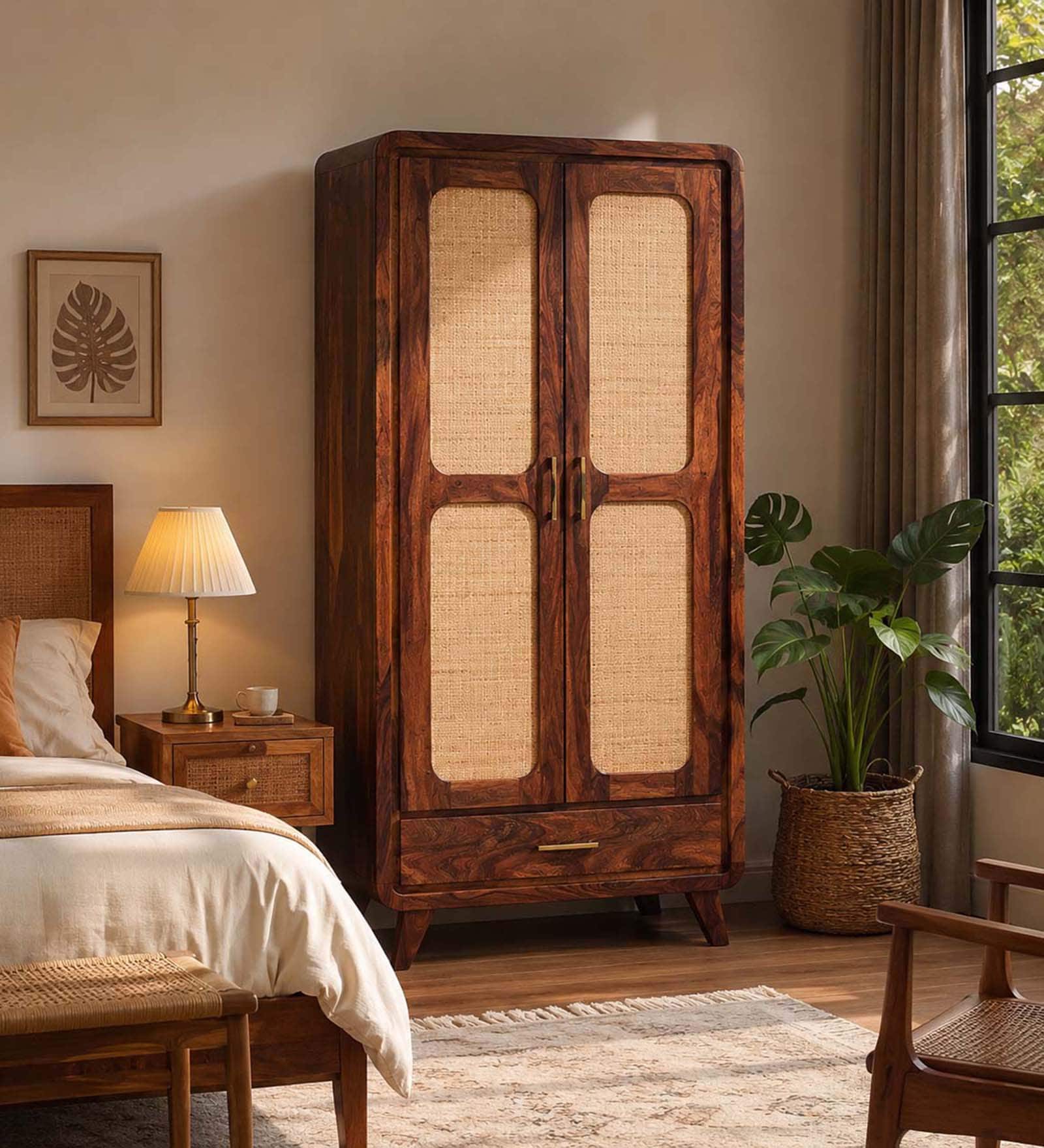 Malmo Sheesham Wood Wardrobe In Honey Oak Finish