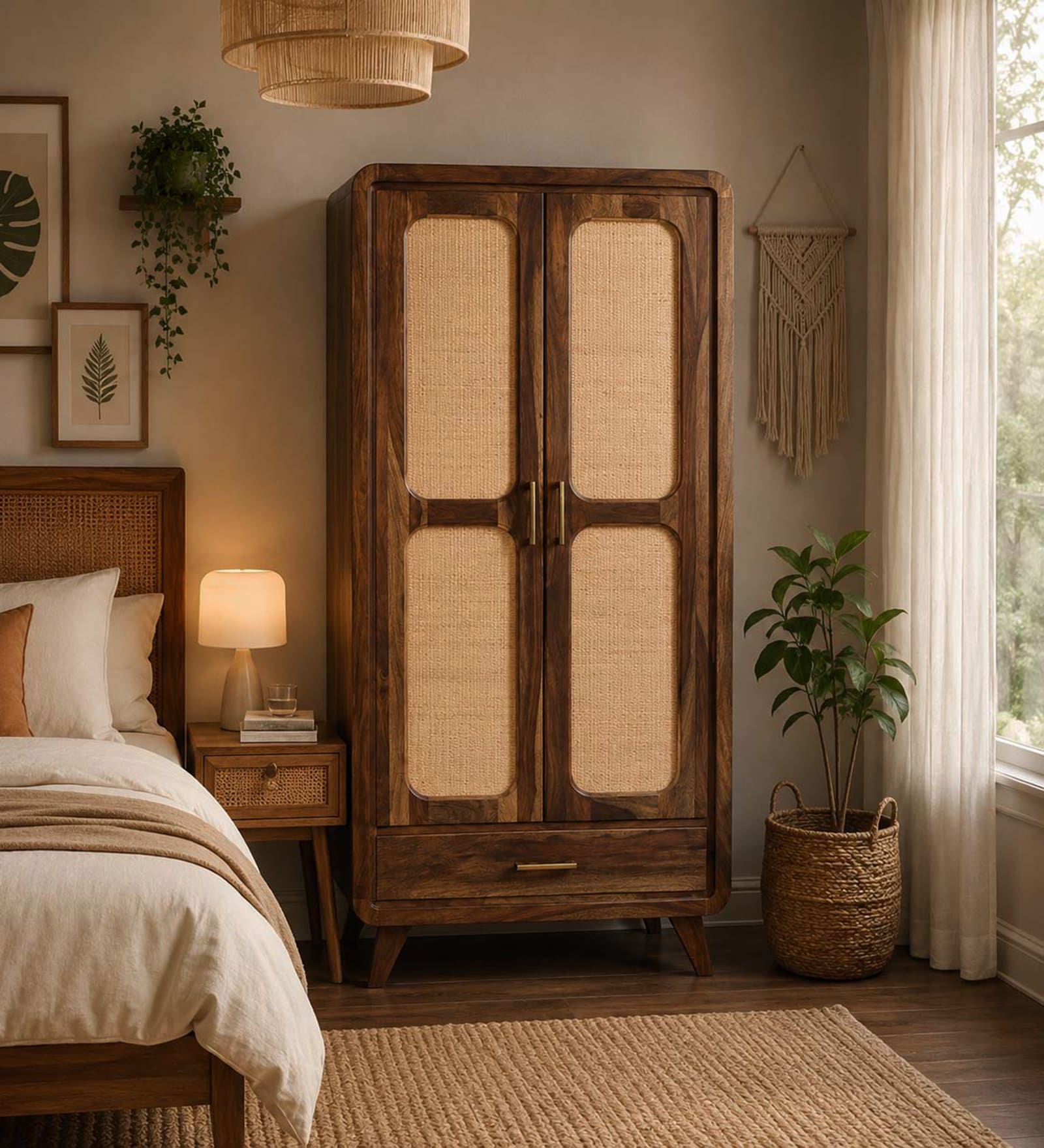 Malmo Sheesham Wood Wardrobe In Provential Teak Finish