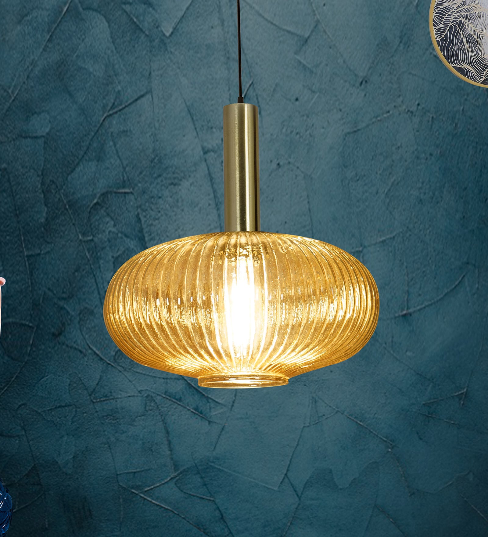 Victoria Maloto Gold Glass and Metal Hanging Light