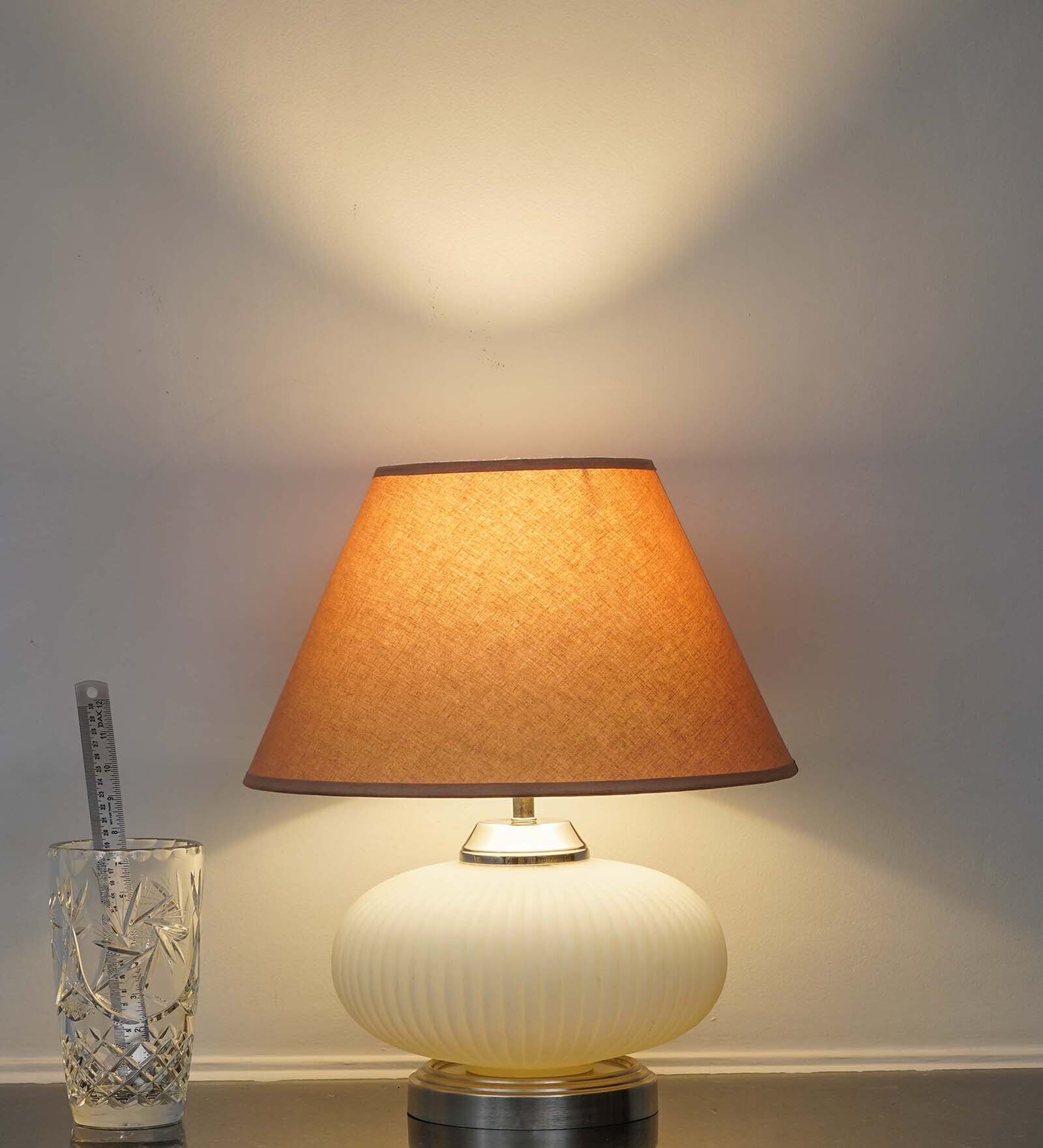 Maloto Frosted White Glass And Chrome Finish Metal Table Lamp With Beige Cotton Shade