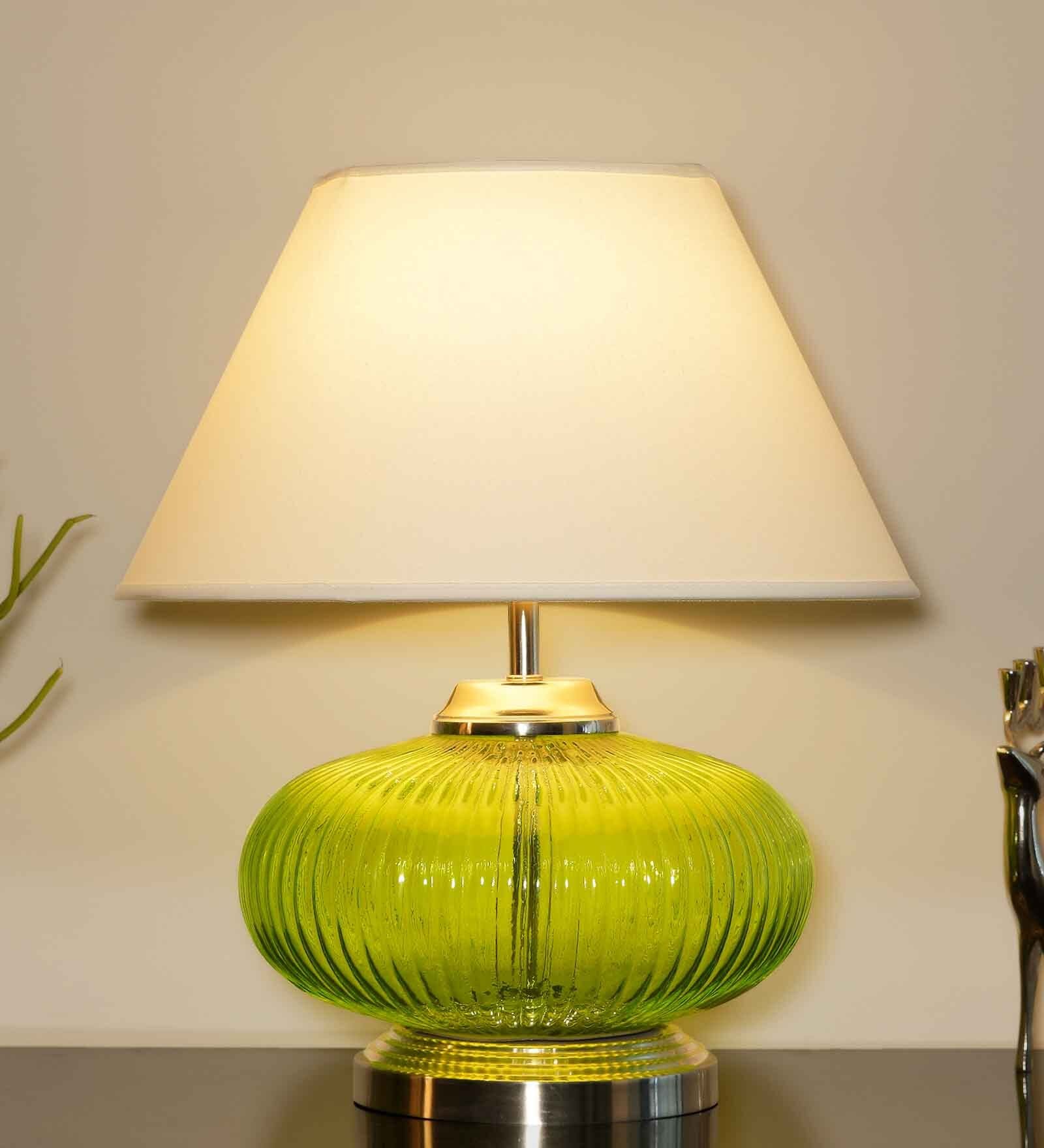 Rimini White Cotton Shade Night Lamp With Metal & Glass Base