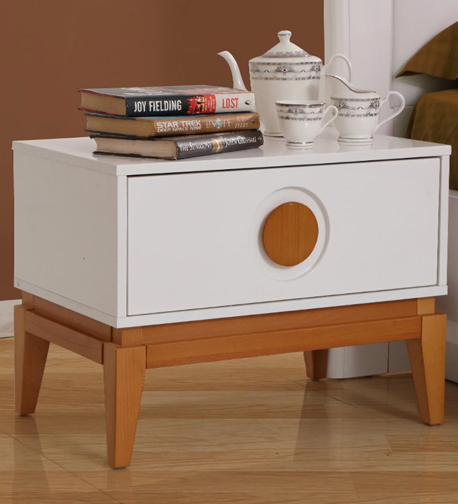 Buy Malta Bedside Table in White & Brown Finish at 80 OFF by Evok