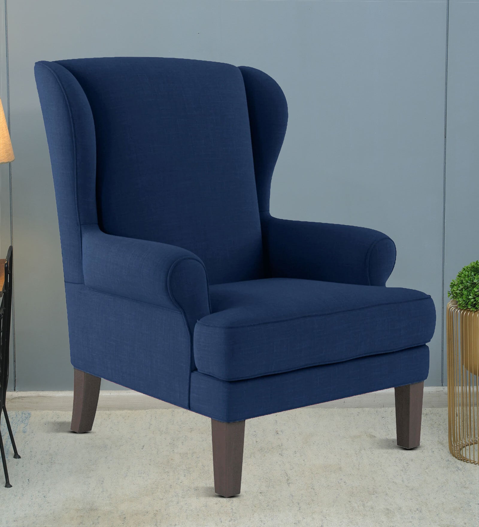 Malta Fabric Wing Chair in Royal Blue Colour