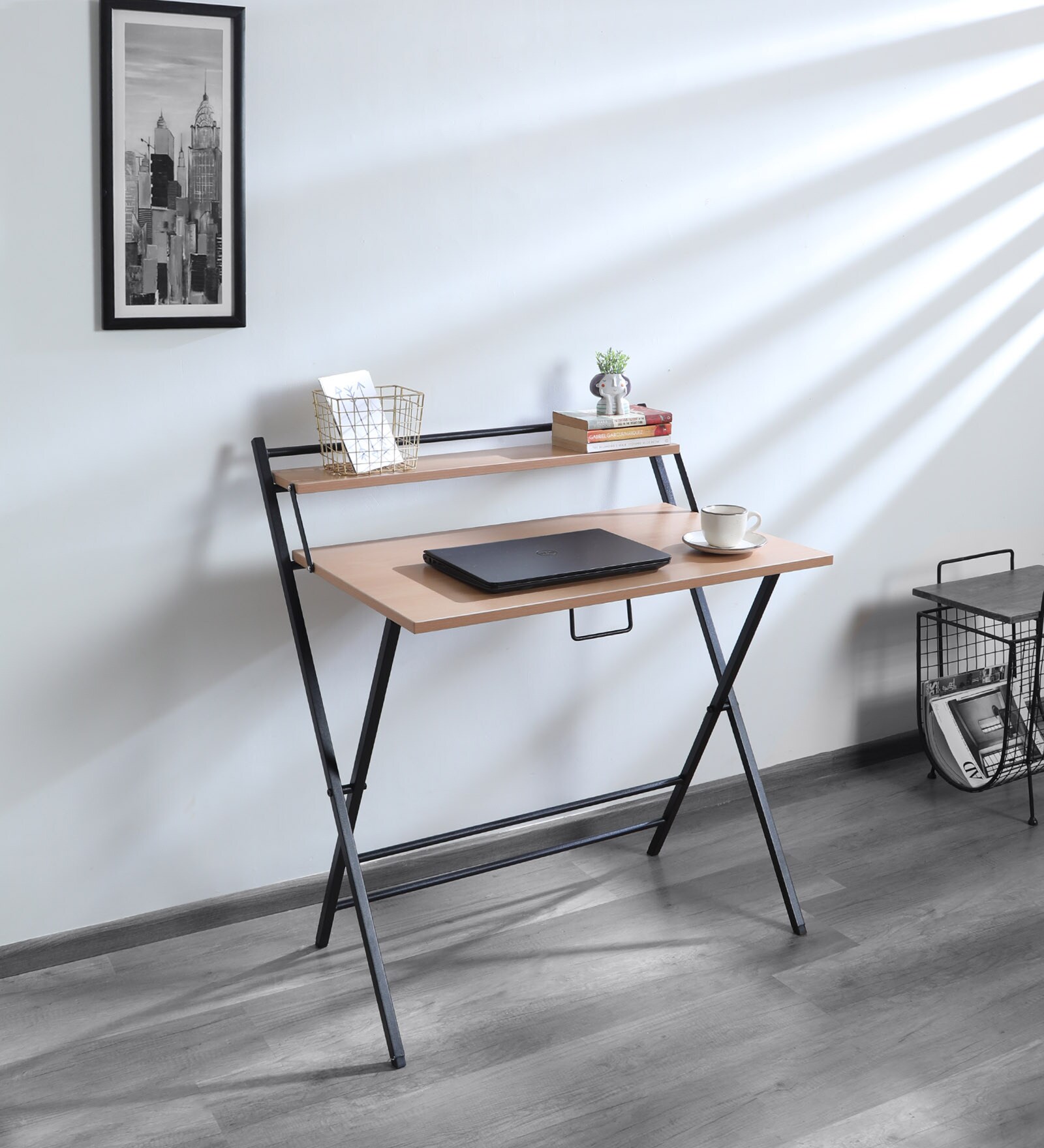 Mamiko Metal Foldable Study Table in Beech Finish