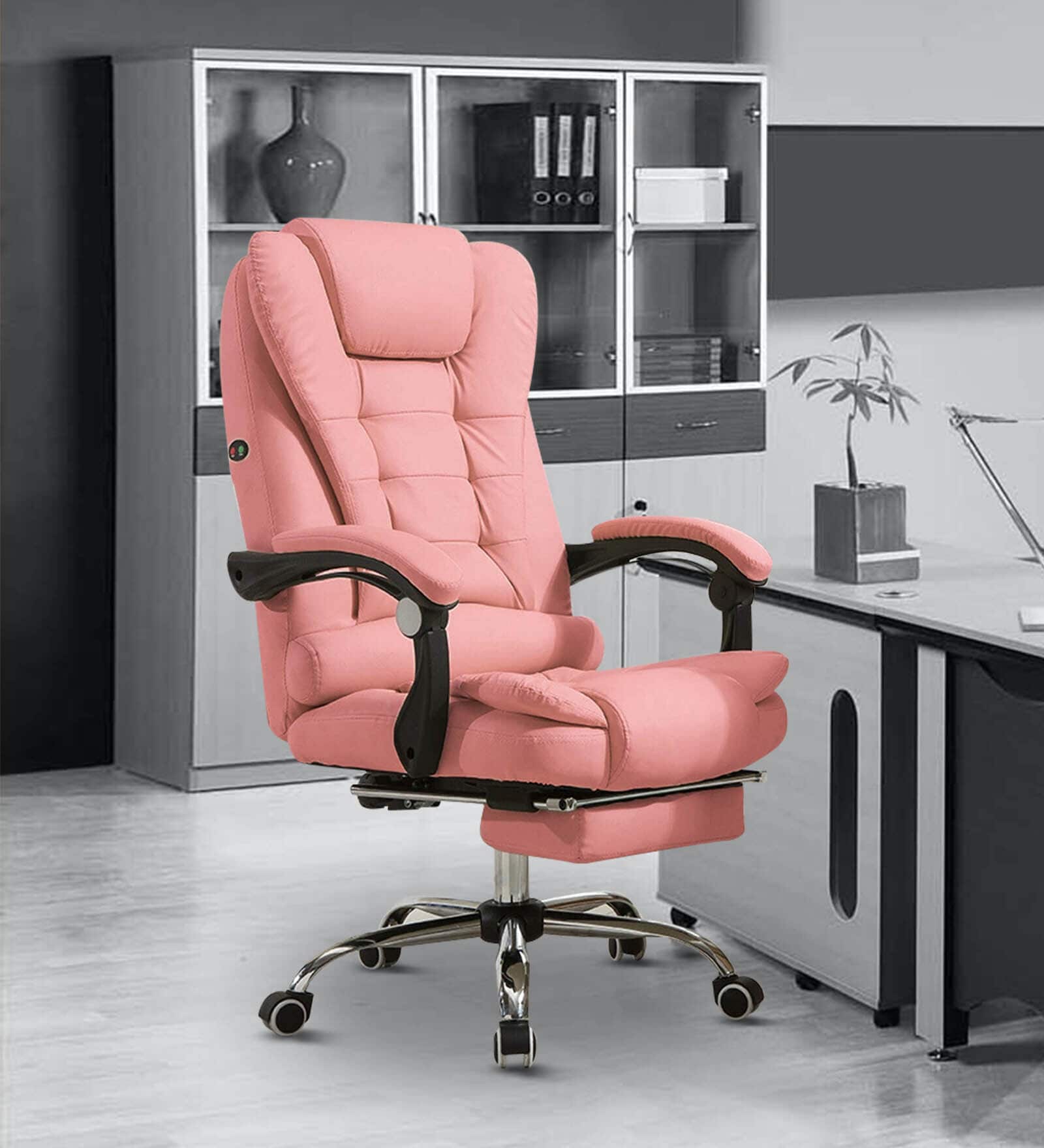 Buy Manager Office Chair with Massager & Footrest in Pink Colour at 30