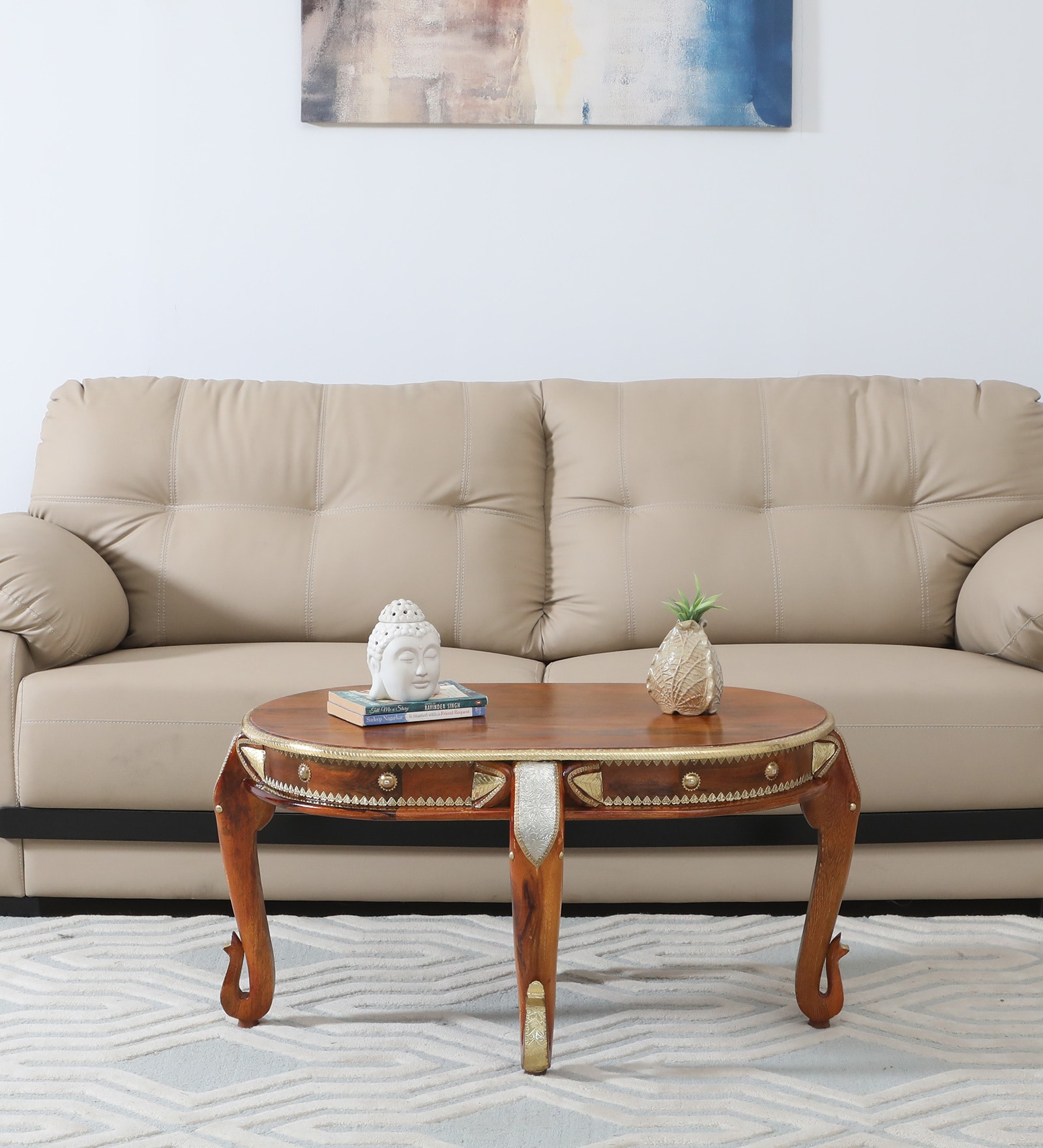 Kunjar Solid Wood Coffee Table In Teak Finish