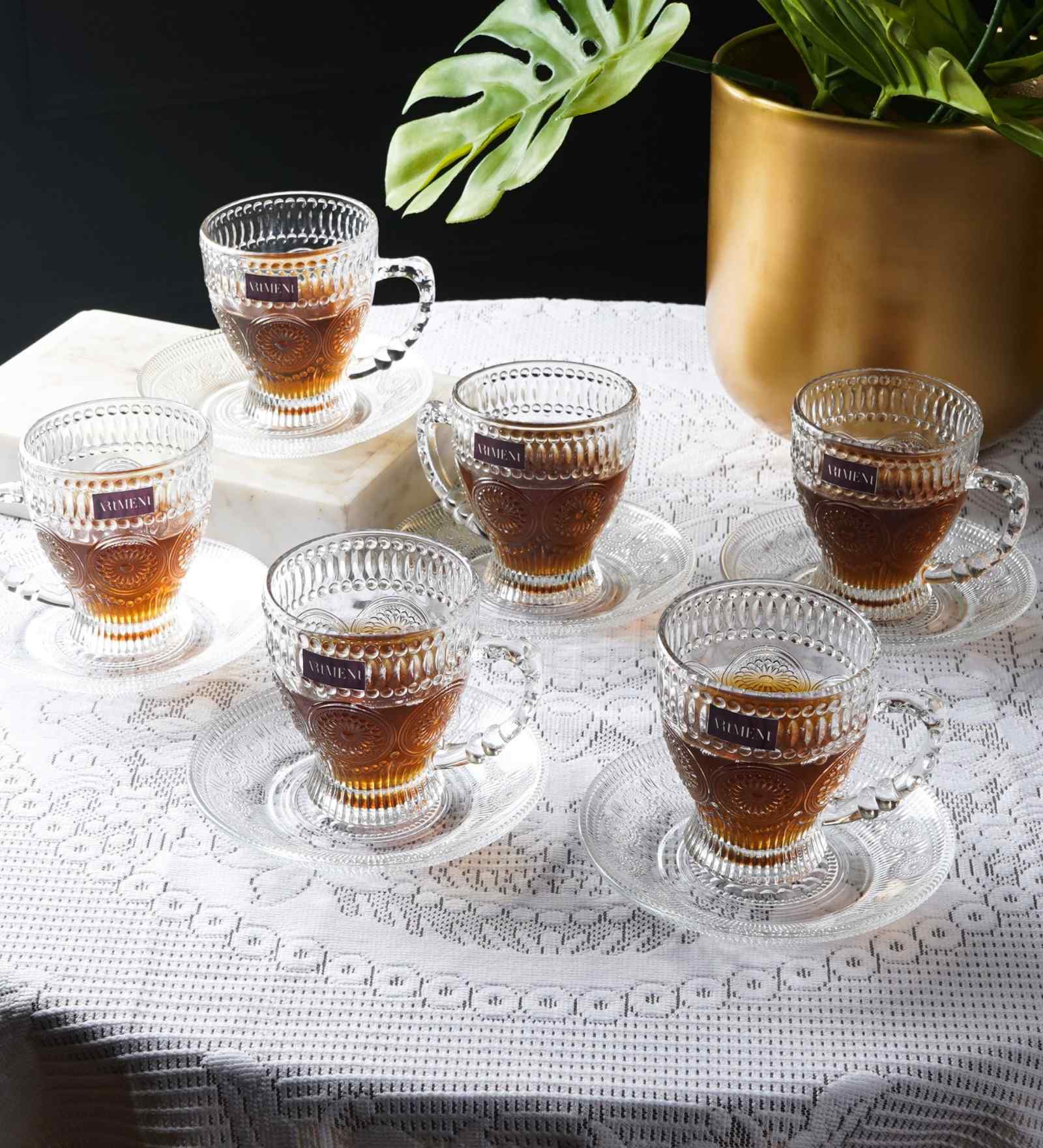 200 ML Mandala Dreams Glass Cup & Saucer Set of 6