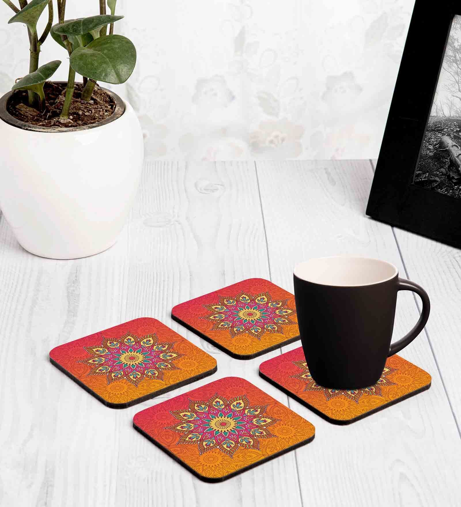 Mandala Orange MDF (Set of 4) Table Coaster