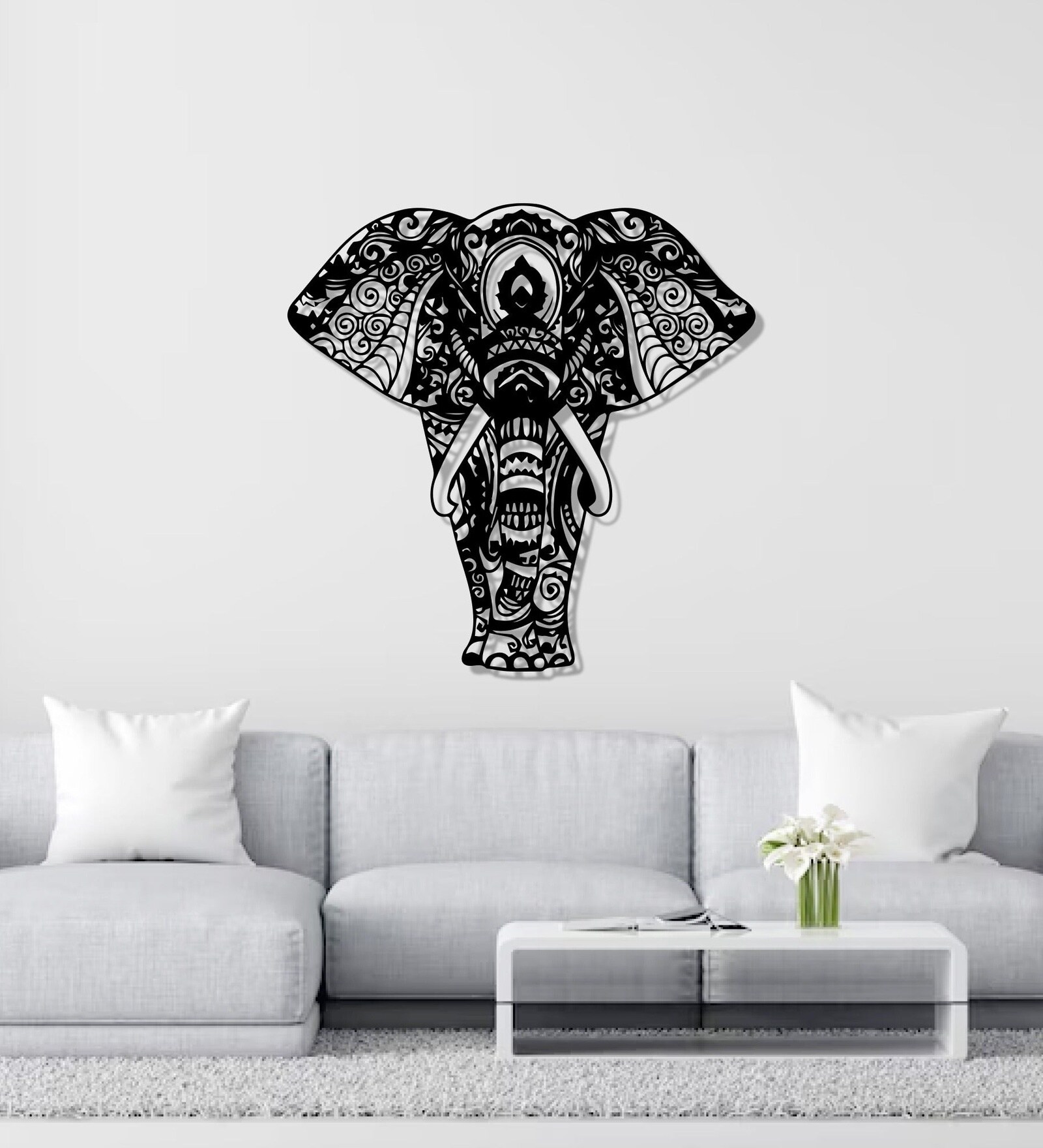 Mandala Pattern Elephant Design Metal Art Wall Decor