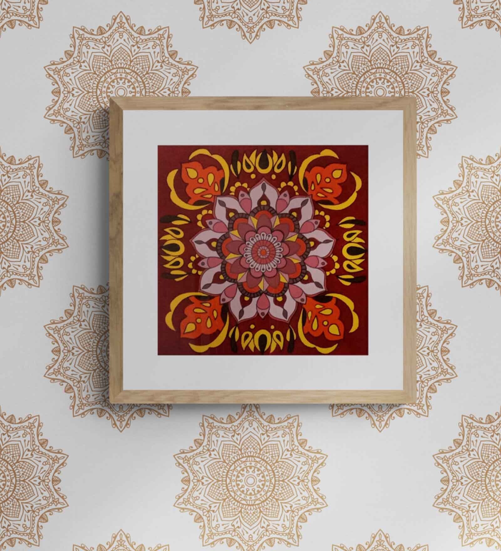Mandala Red Handmade Acrylic Paint On Canvas Unframed