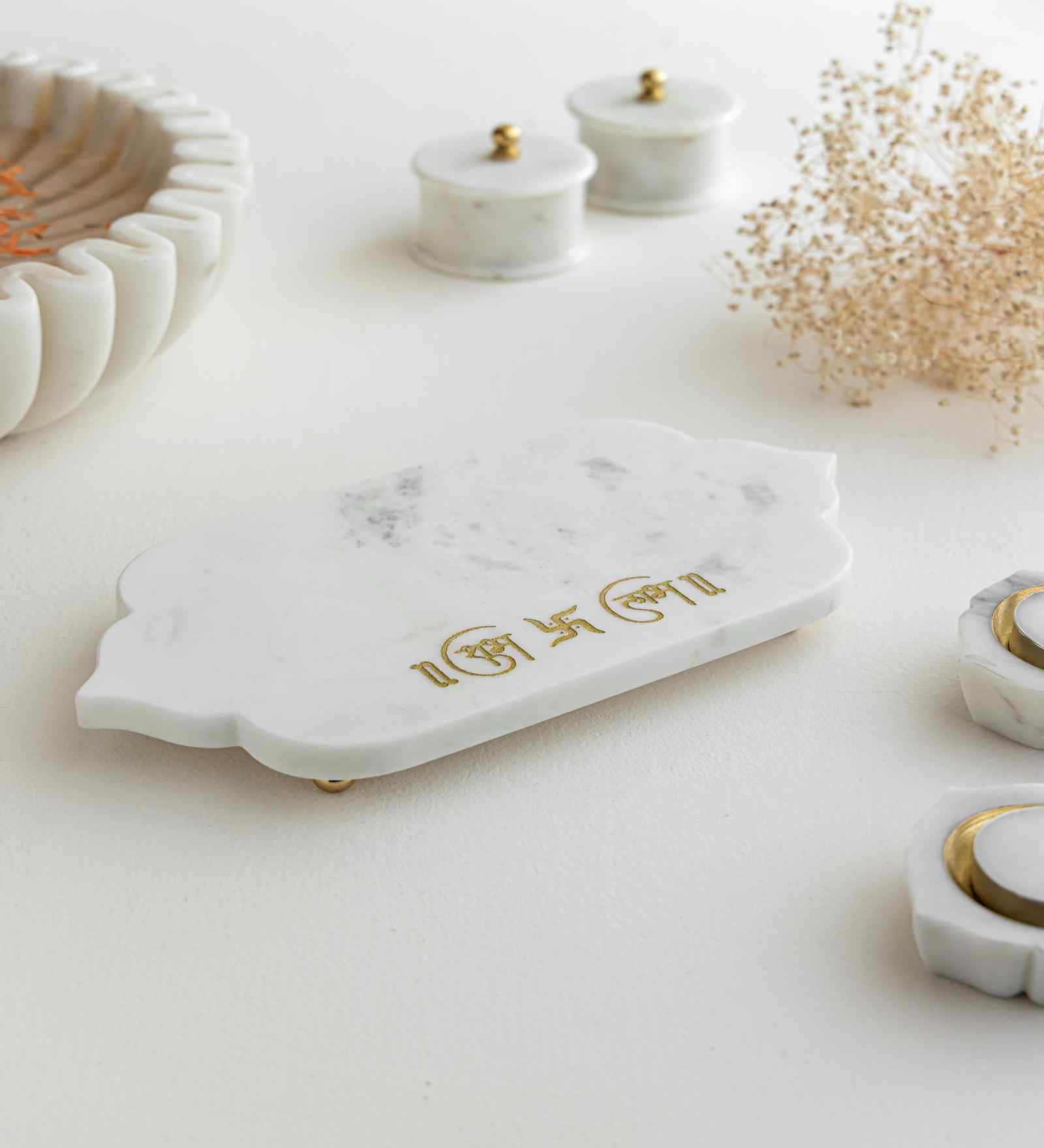 White Marble Shubh Labh Mandir Tray