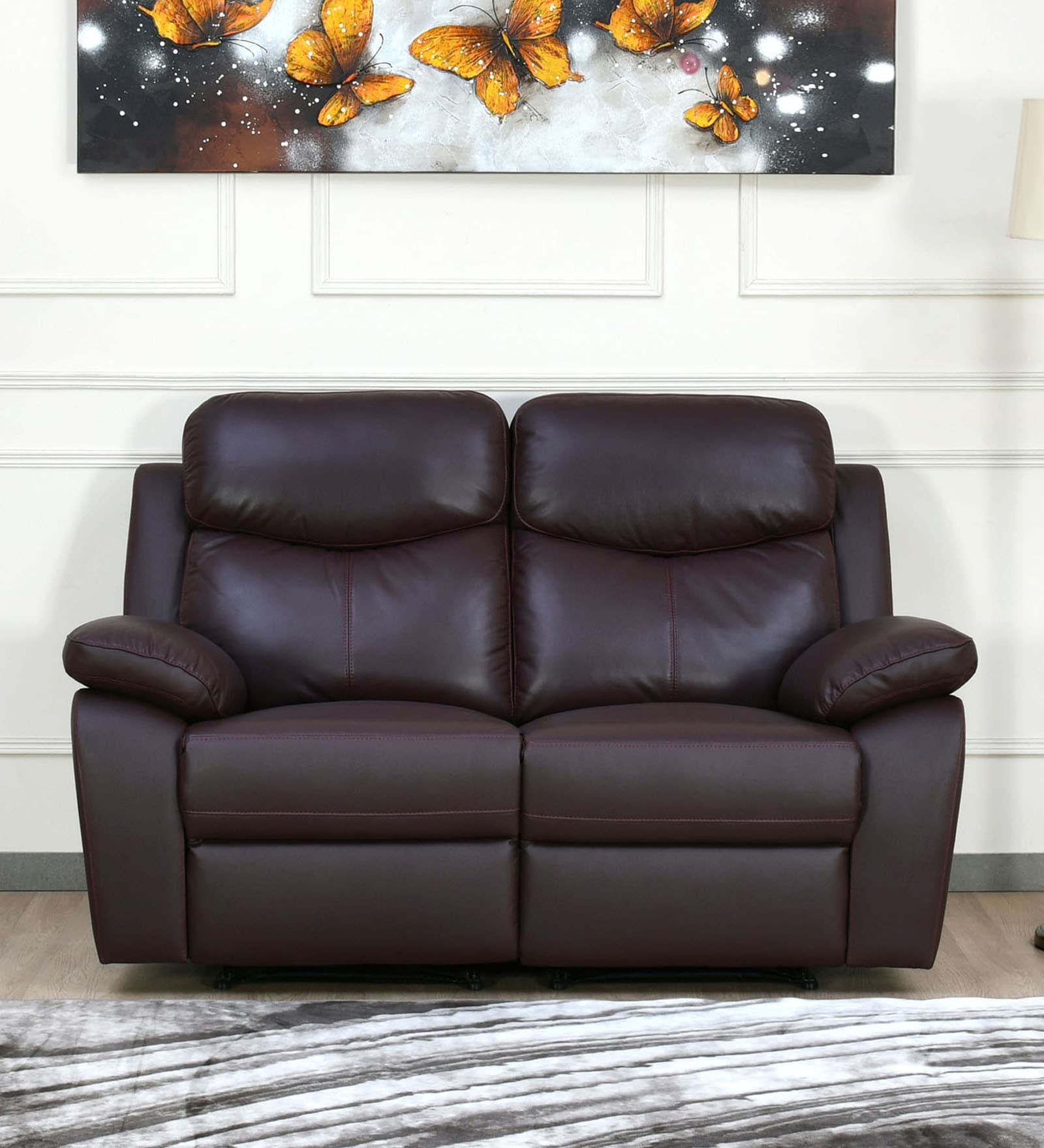 Mandy Leather Manual 2 Seater Recliner In Burgundy Colour