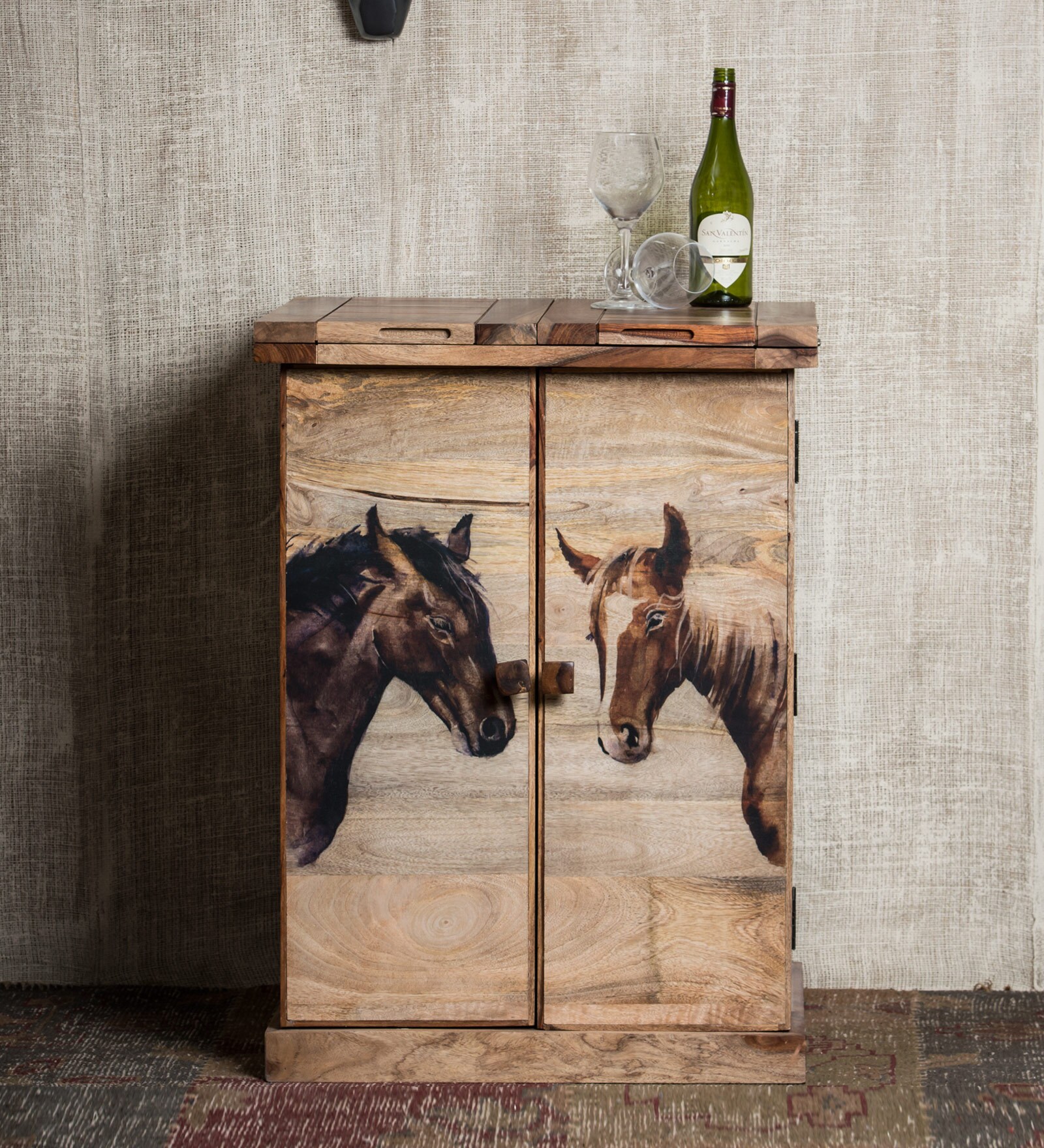 Mane Solid Wood Bar Cabinet in Natural Finish