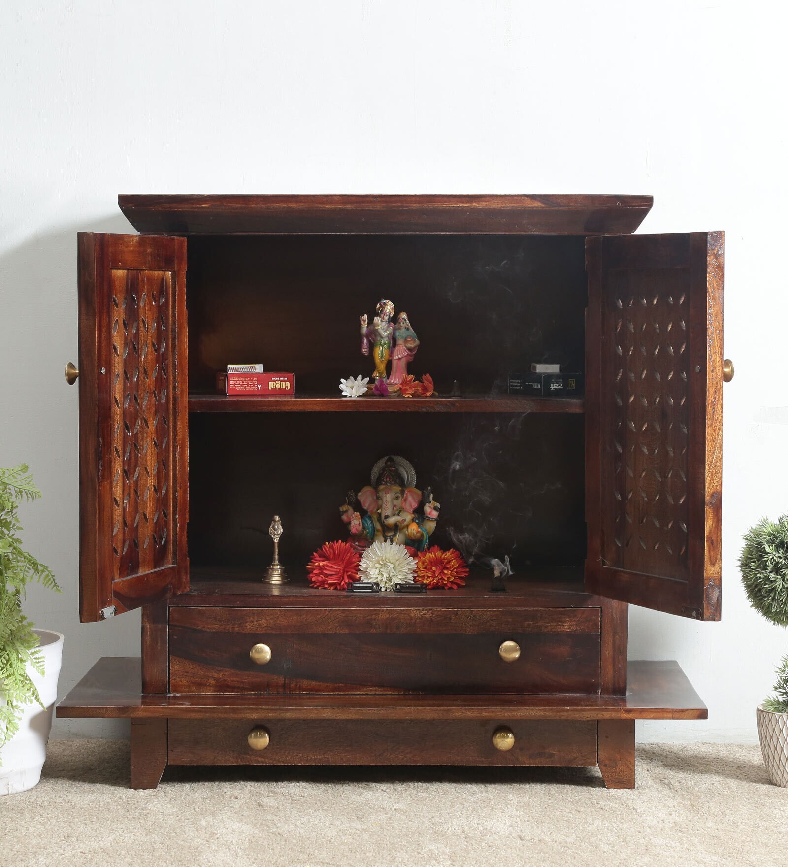 Buy Brown Mango Wood & Mdf Floor Rested Mandir With Door at 9 OFF by D