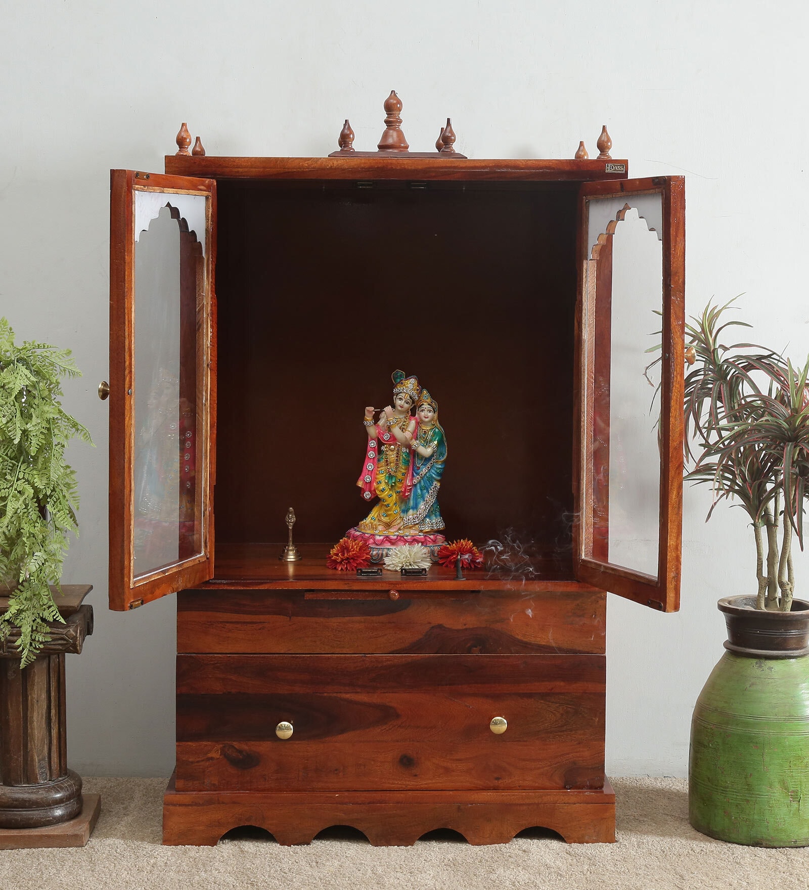Buy Yellow Mango Wood & MDF Floor Rested Mandir With Door at 5 OFF by