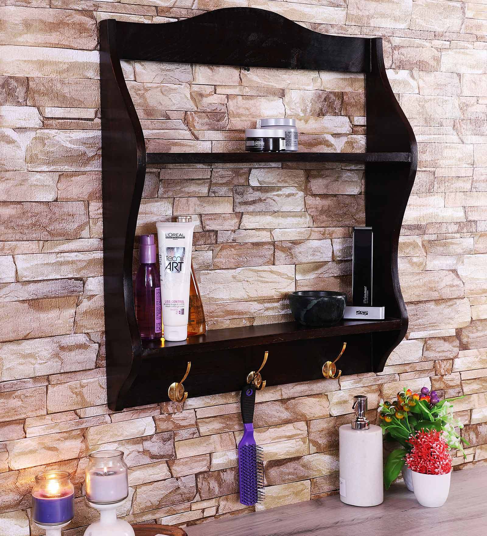 Buy Mango Wood Ambrio Black Wall Shelf Key Holder At Off By The Urban Store Pepperfry