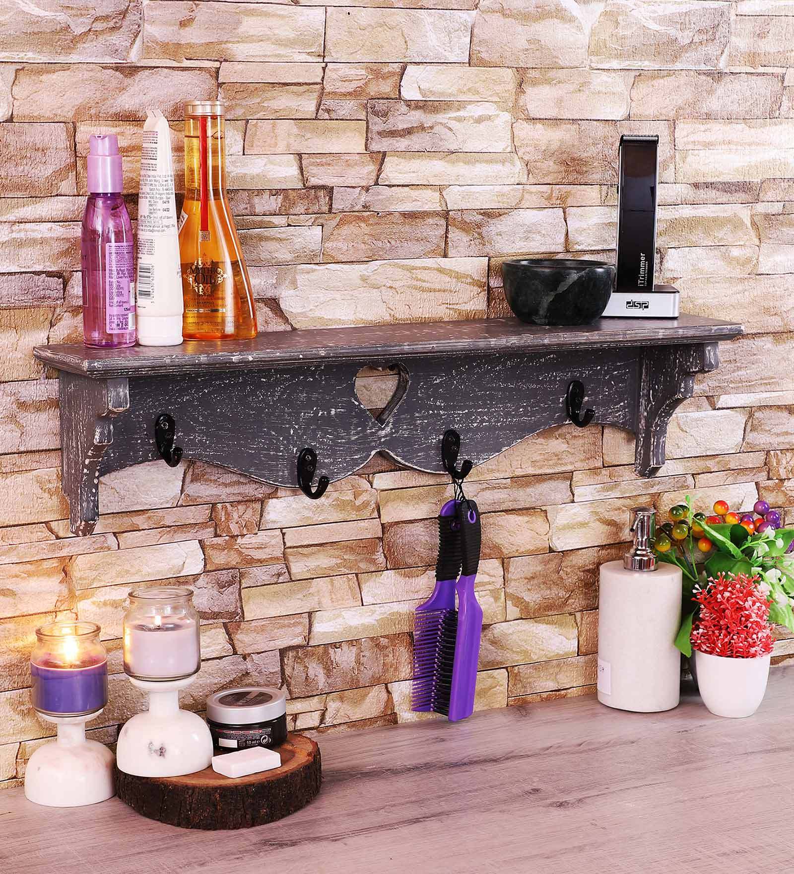 Mango Wood Grey Wall Shelf
