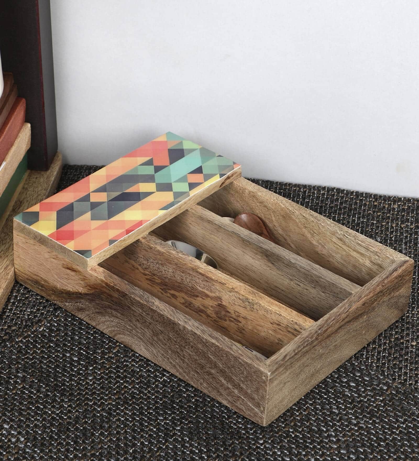 Brown Mango Wood Cutlery Holder