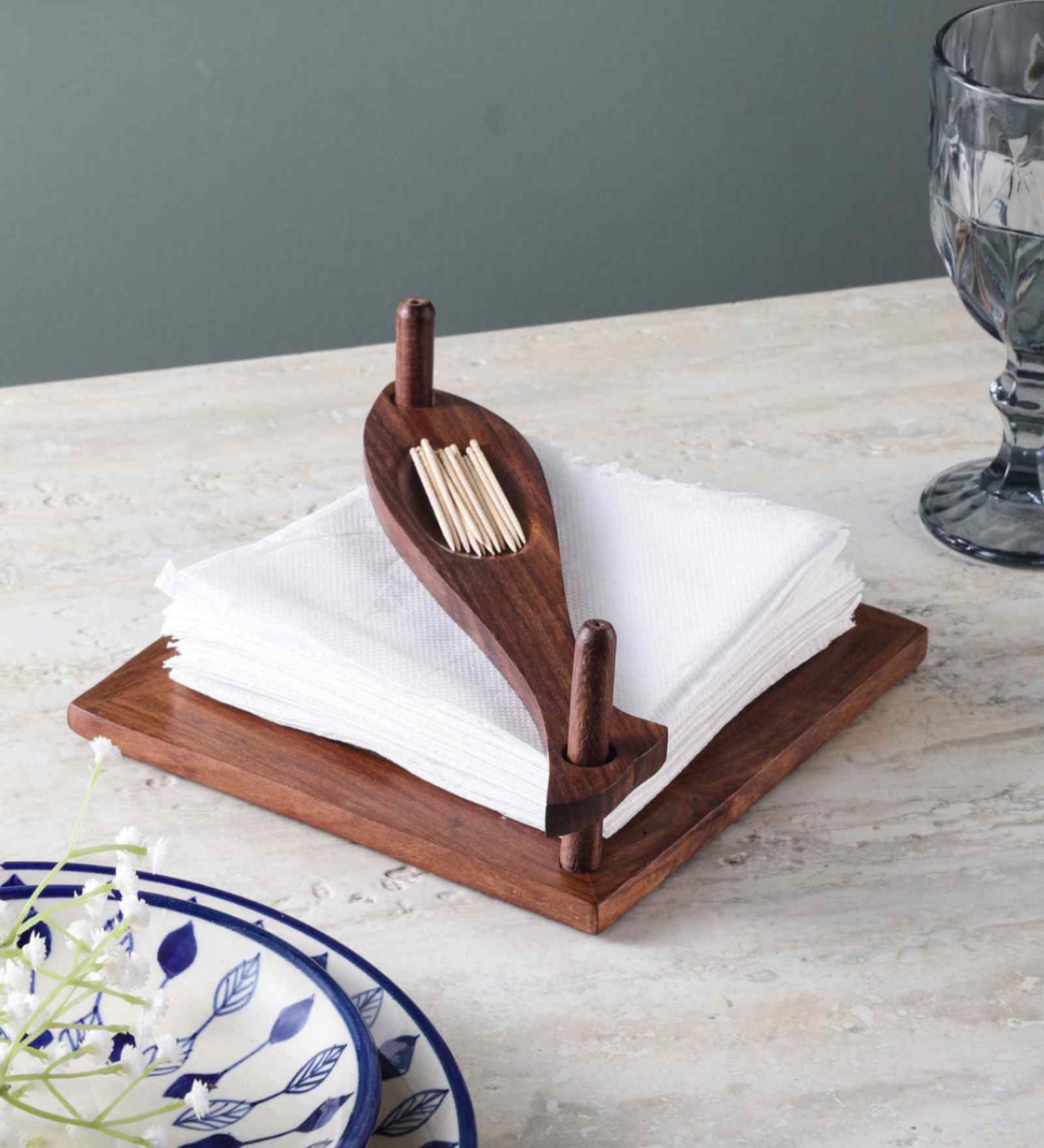 Mango Wood Tissue Holder Walnut