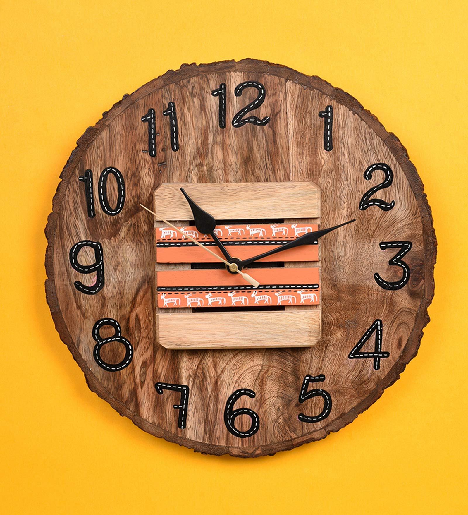 Mango Wood Wall Clock In Natural Brown