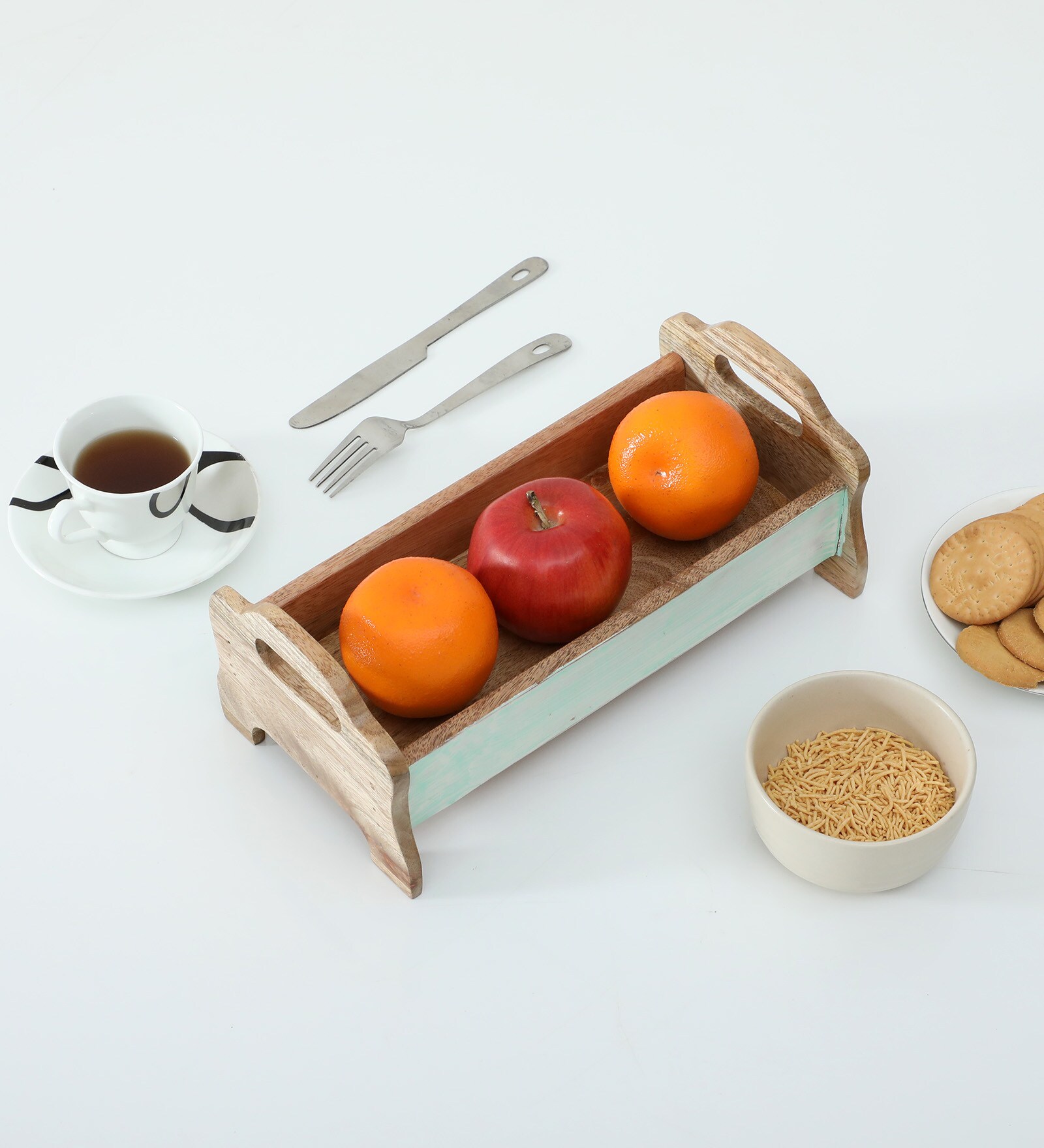 Mango Wood White Distress Rectangular Serving Tray in Natural Finish
