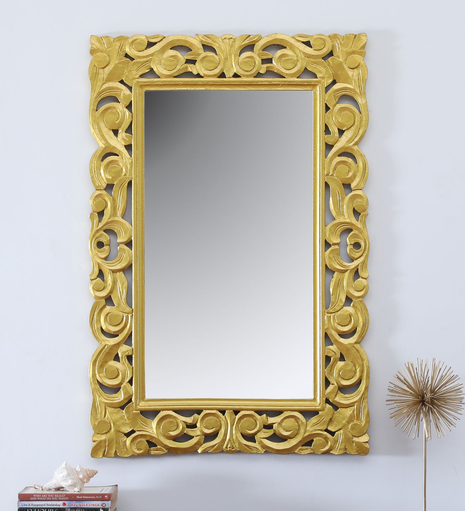 Gold Mango Wooden  Wall Mirror