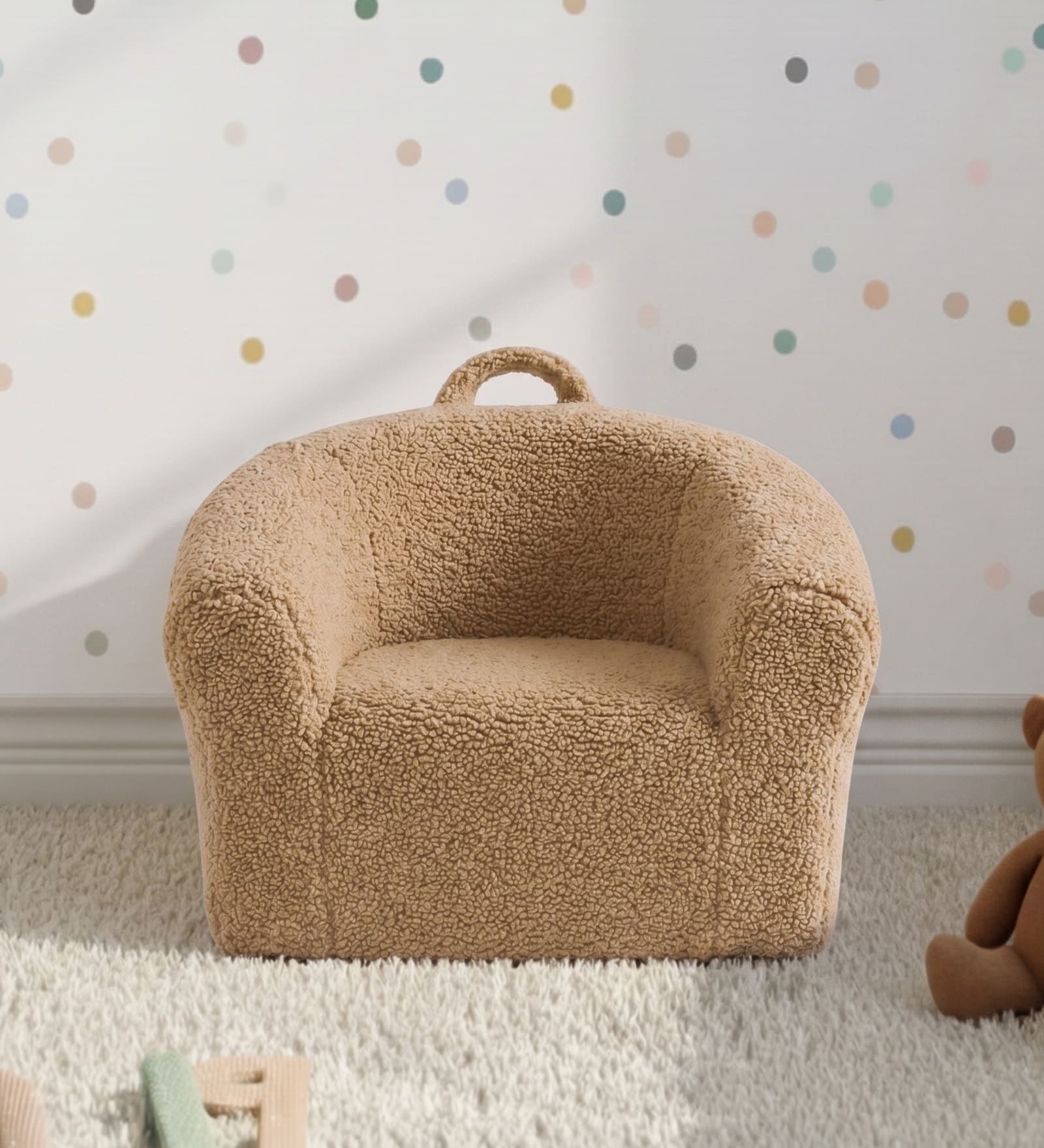 Mangolian Faux Fur Kids Sofa Chair In Caramel Colour
