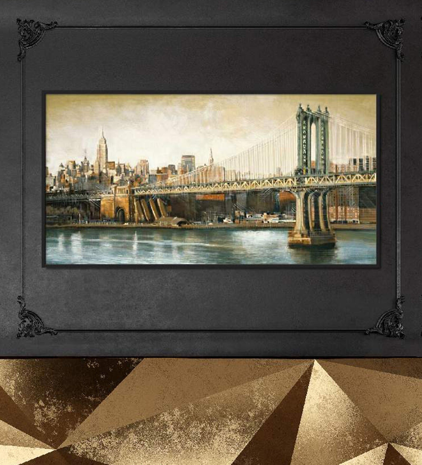 Manhattan Bridge Multicolor Canvas Framed Landscape Art Print