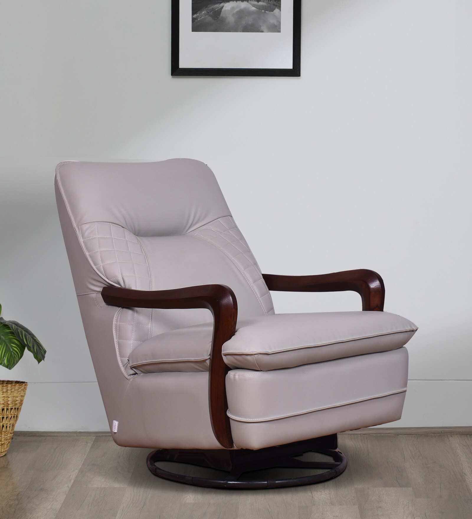 Manila Leatherette Rocking & Revolving Chair In Beige Colour