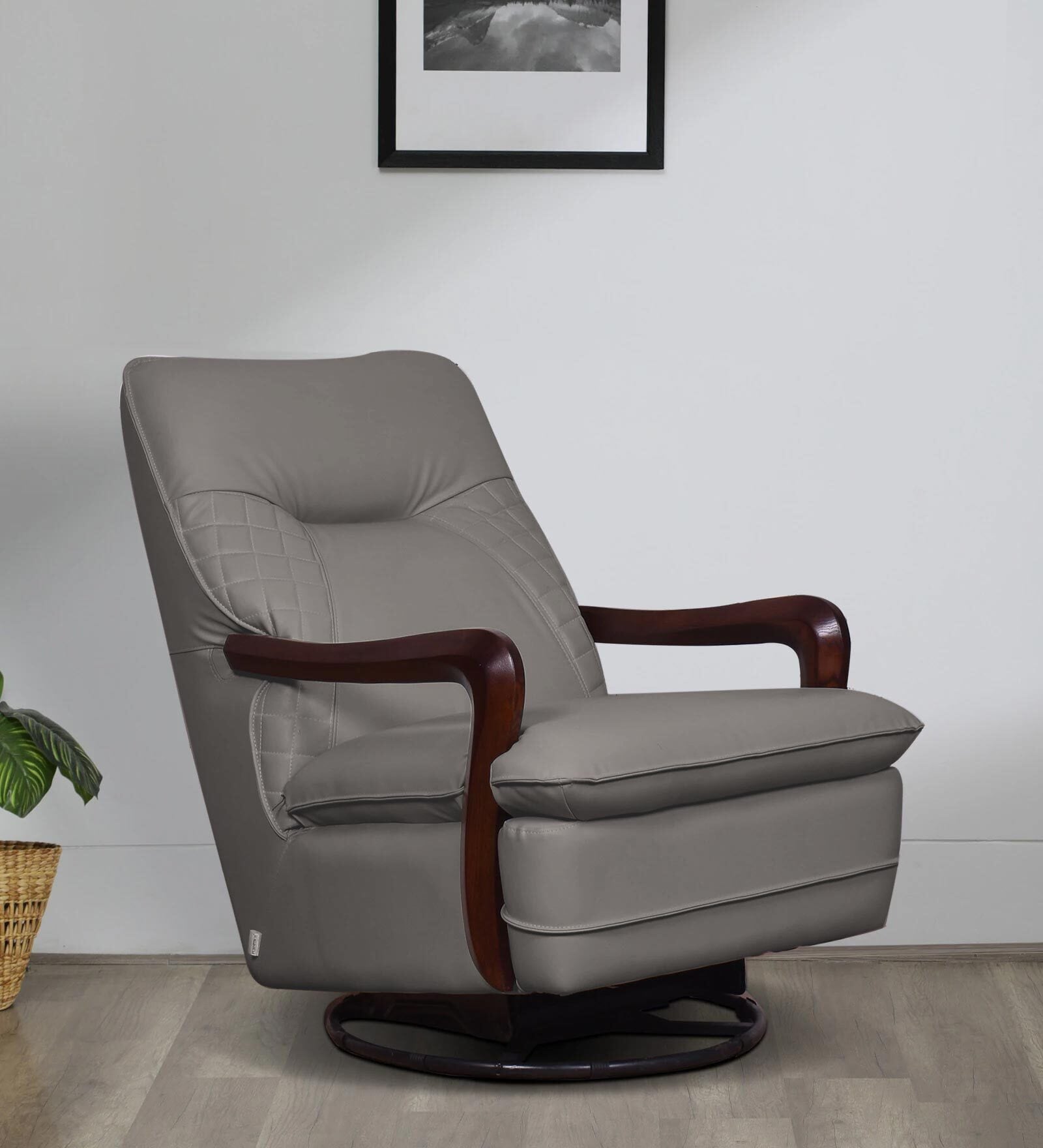 Manila Leatherette Rocking & Revolving Chair With Swivel Function In Grey Colour