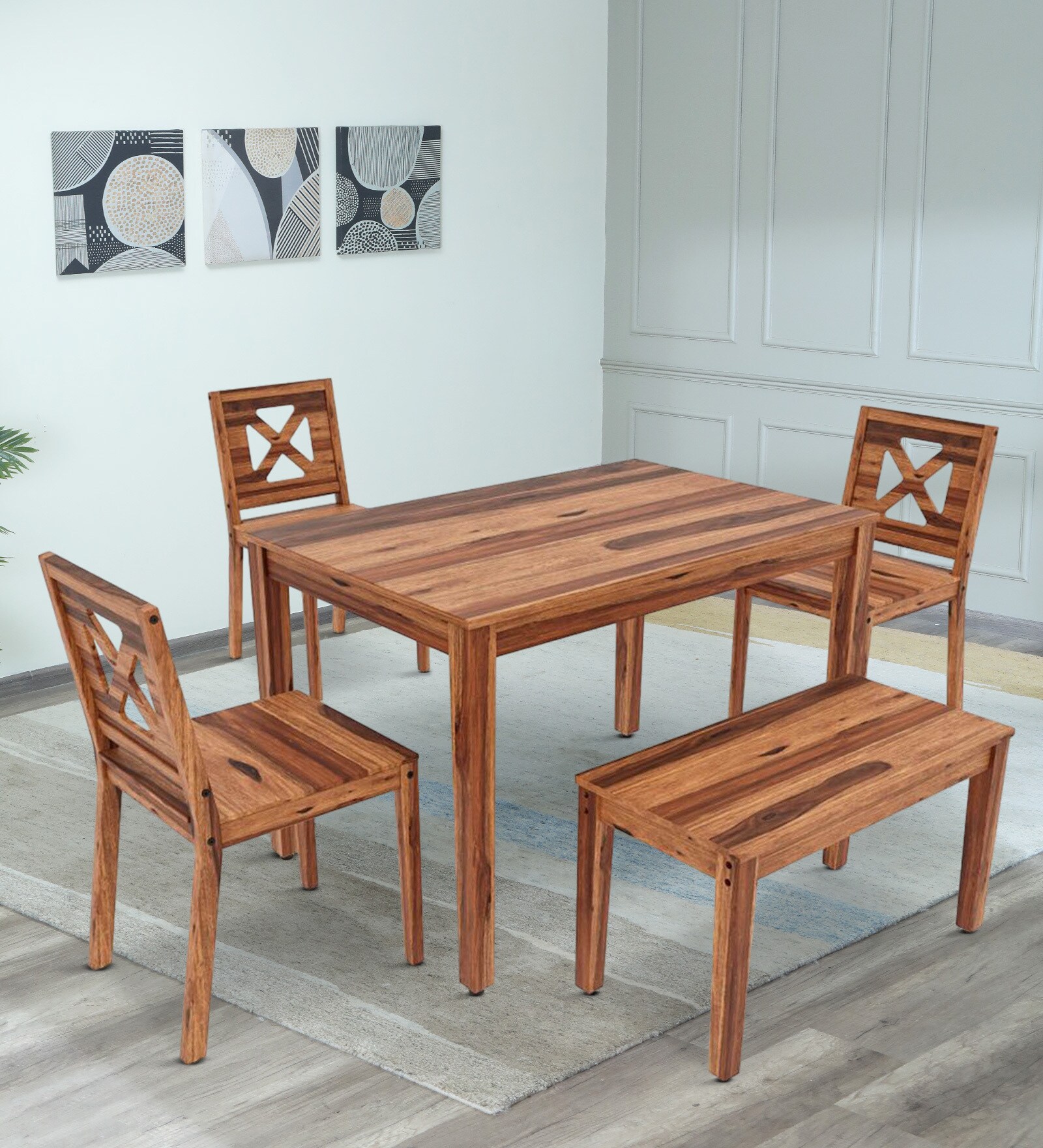 Manjano Sheesham Wood 4 Seater Dining Set In Natural Sheesham Finish