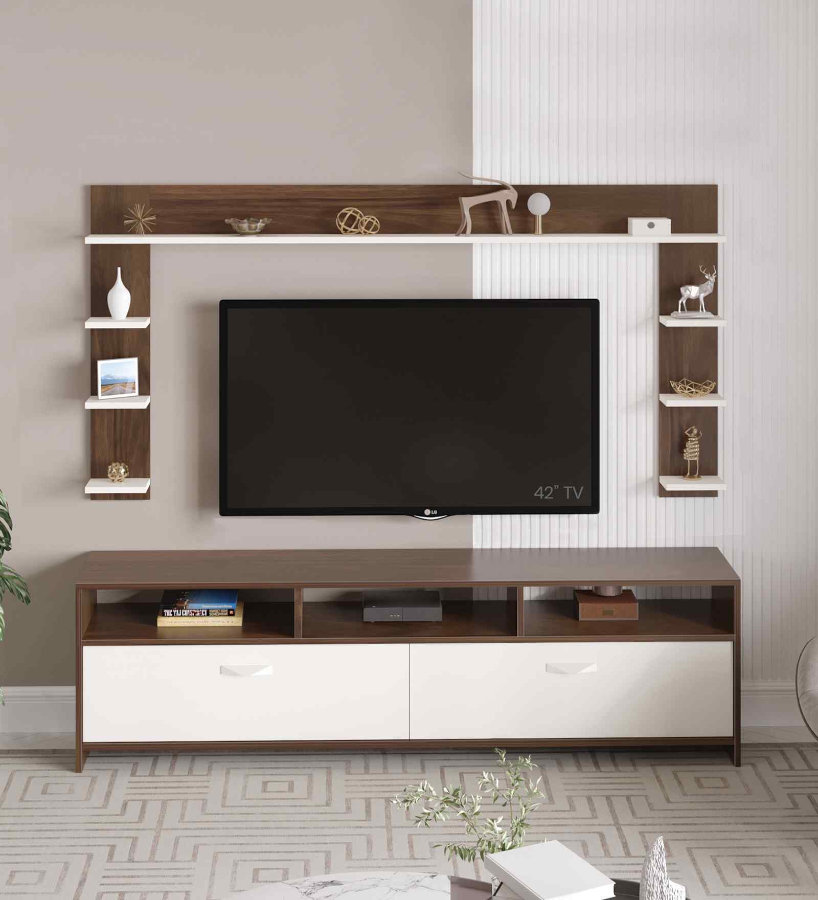 Mannsae Plus TV Unit In Brown Maple & White Finish Mannsae Plus TV Unit In Brown Maple & White Finish
