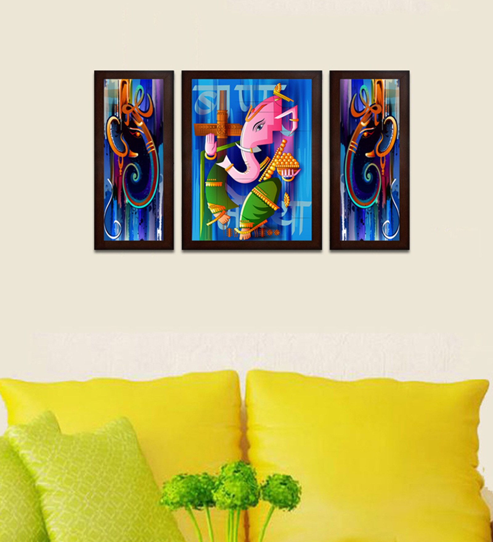 Manomay Ganesh MDF Set of 3 Art Prints Print