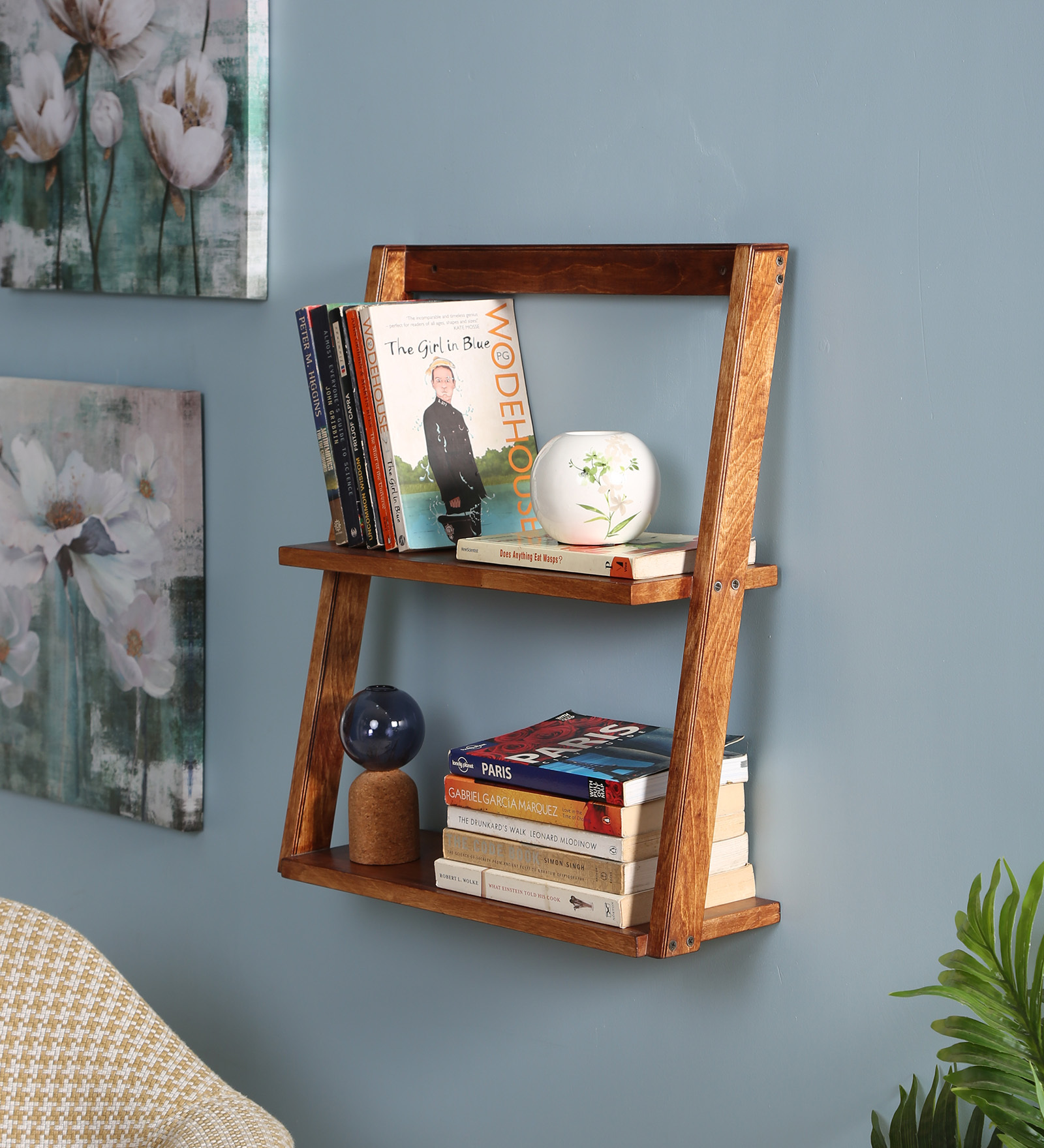 Birch Plywood Floating Book Shelf Cum Display Unit in Pine Finish