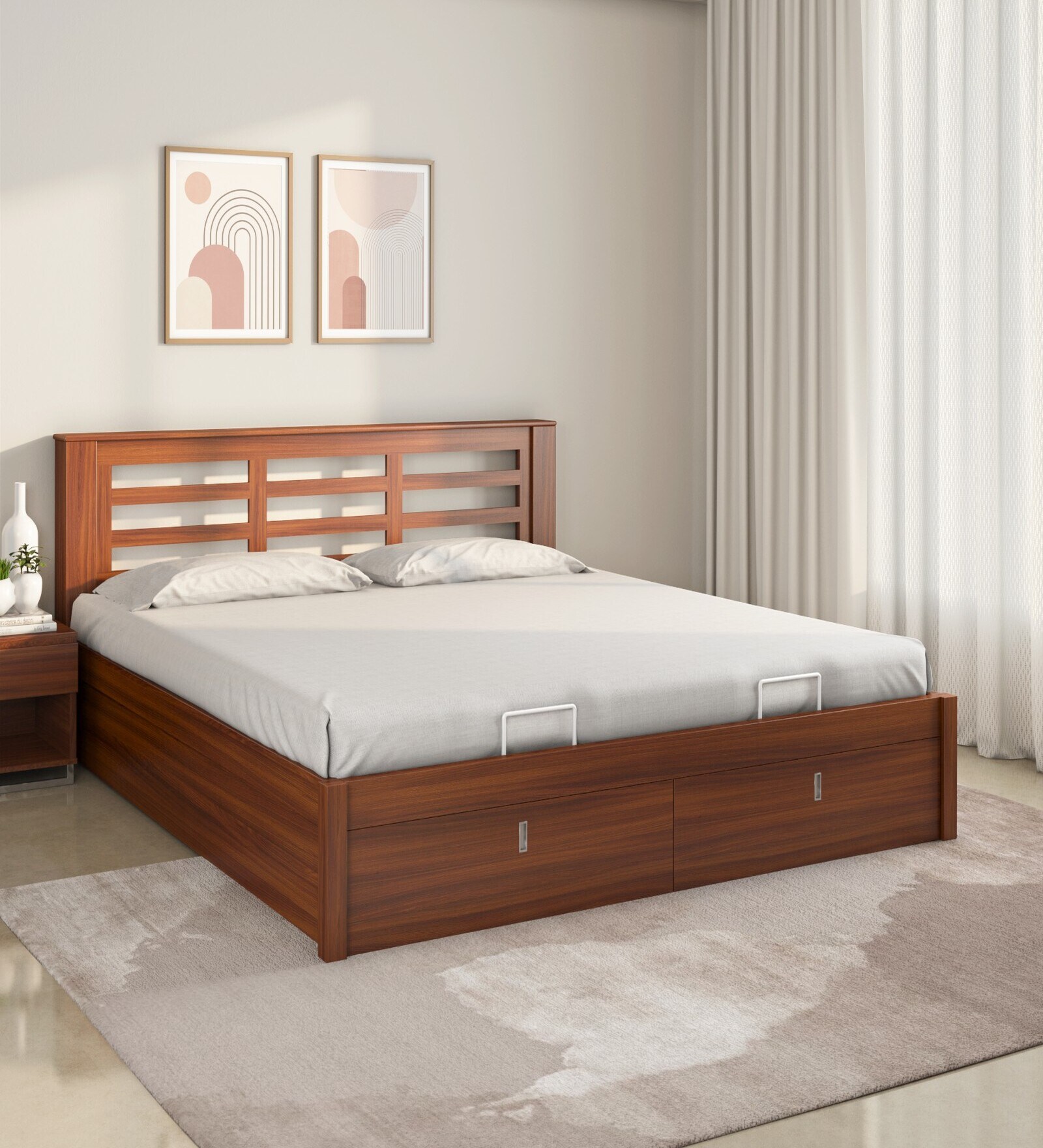 Maple Premier King Size Bed in Walnut Finish with Hydraulic Storage