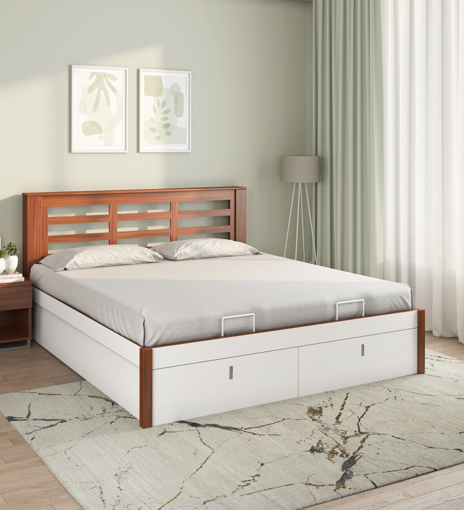 Maple Premier King Size Bed in White Finish with Hydraulic Storage
